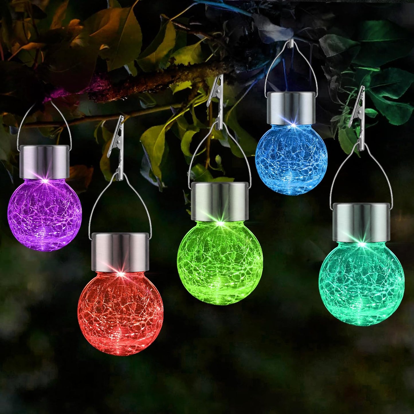 Solar Lights Outdoor Decorative 12 Pack, Hanging Solar Garden Lights Waterproof, Solar Powered Globe Lantern Cracked Glass Ball Lights for Yard Patio Fence Tree Umbrella Holiday Decoration,Warm White
