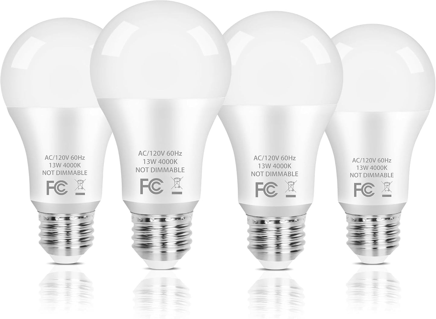 A19 LED Light Bulb, 100 Watt Equivalent LED Bulbs, 13W Daylight White 5000K, 1500LM, E26 Standard Base Non-Dimmable White LED Light Bulb, CRI 85+, 4-Pack