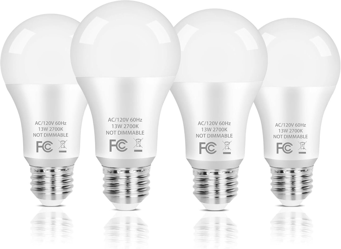 A19 LED Light Bulb, 100 Watt Equivalent LED Bulbs, 13W Daylight White 5000K, 1500LM, E26 Standard Base Non-Dimmable White LED Light Bulb, CRI 85+, 4-Pack