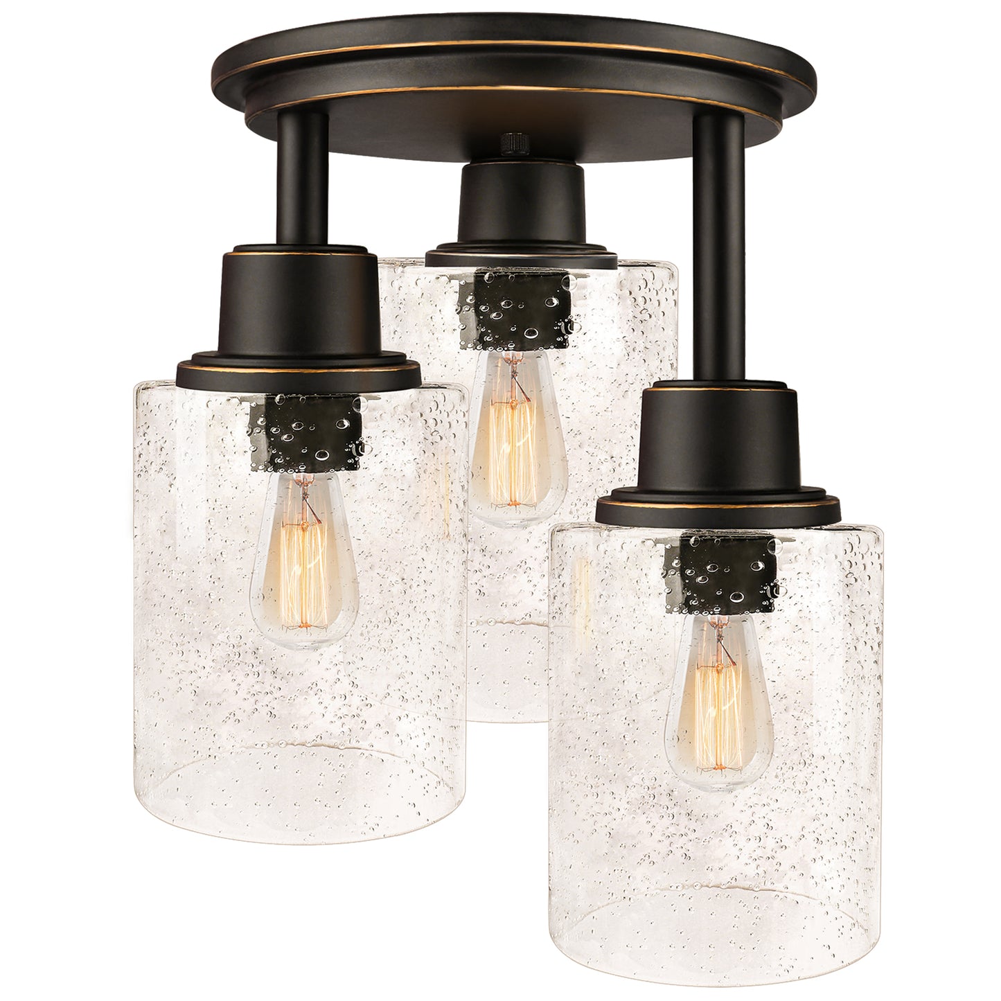 Semi Flush Mount Ceiling Light, 3-Light Close to Ceiling Light Fixtures, Vintage Oil-Rubbed Bronze Finish with Clear Seeded Glass Shade Chandelier Lighting for Stairs Porch Hallway Entryway Kitchen