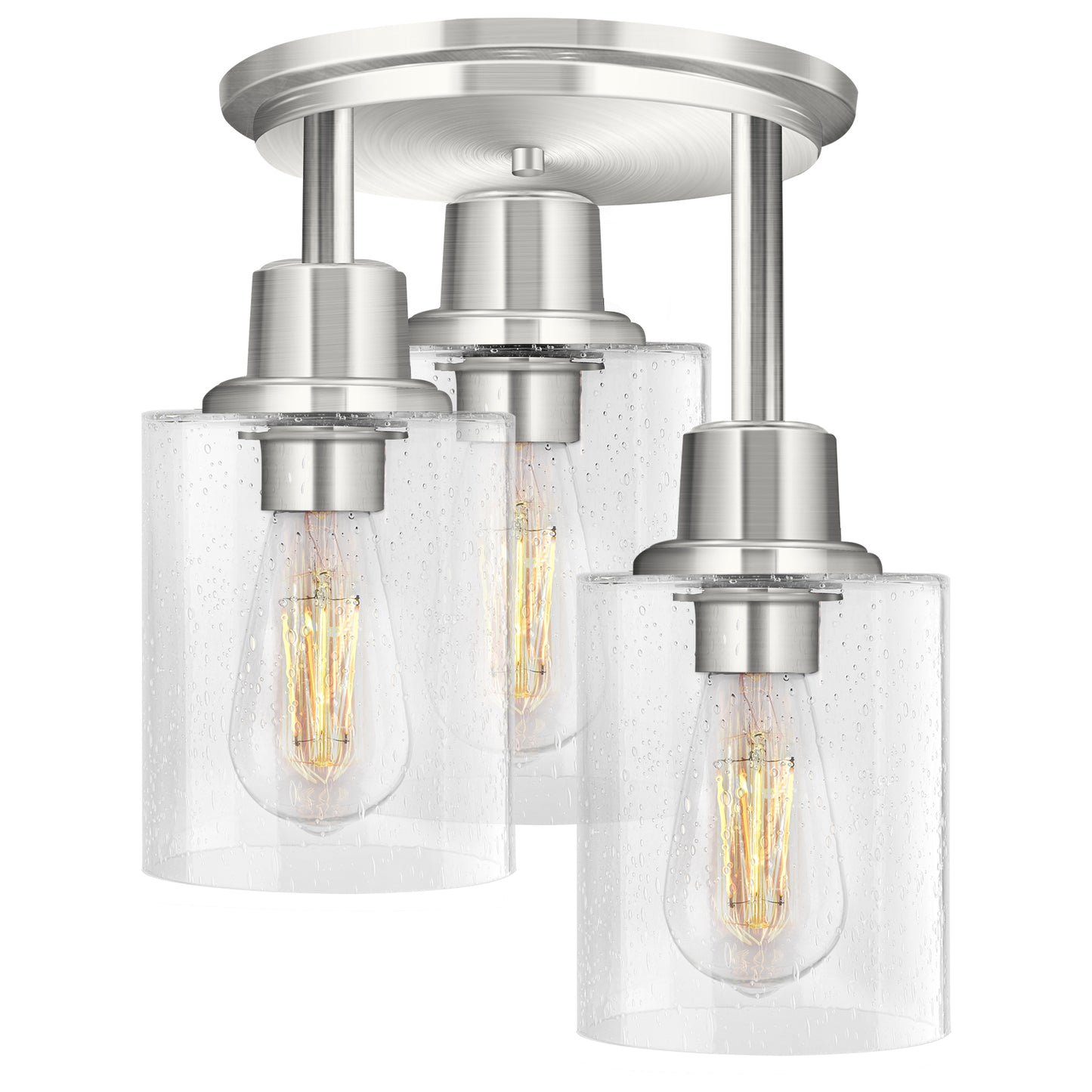 Semi Flush Mount Ceiling Light, 3-Light Close to Ceiling Light Fixtures, Brushed Nickel Finish Kitchen Light Fixture with Clear Seeded Glass Shade Patriot Lighting for Stairs Porch Hallway Entryway
