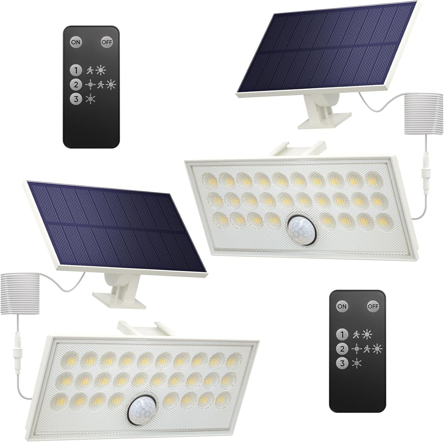 ROTTOGOON 2 Pack Solar Motion Sensor LED Wall Lights, Flood Security Light with Remote Control, 3 Lighting Modes IP65 Waterproof Outdoor, White