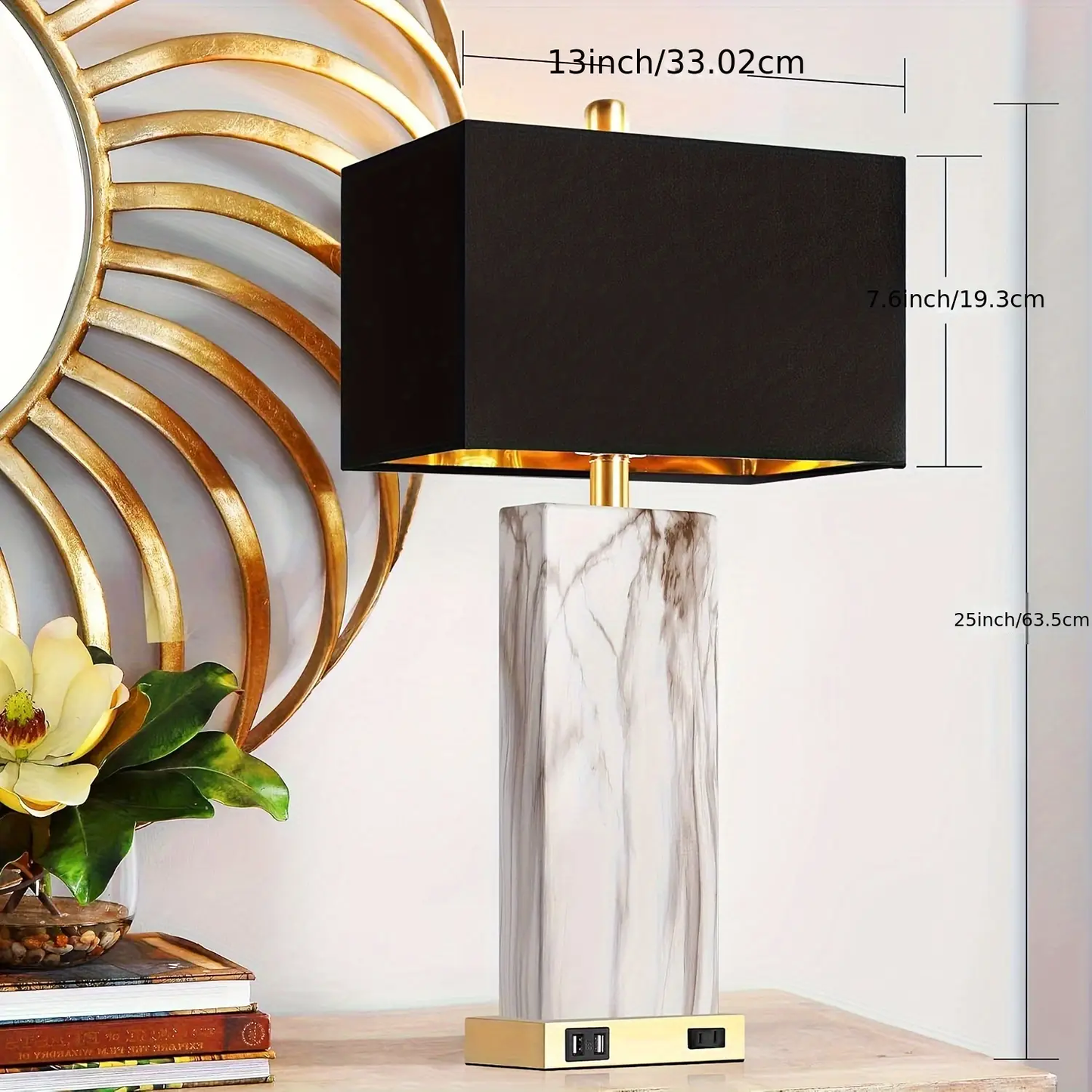 ROTTOGOON Touch Control Table Lamps Set of 2, Modern Ceramic Bedside Lamp with 2 USB Ports 1 AC Outlet for Living Room, Bedroom (LED Bulbs Included)