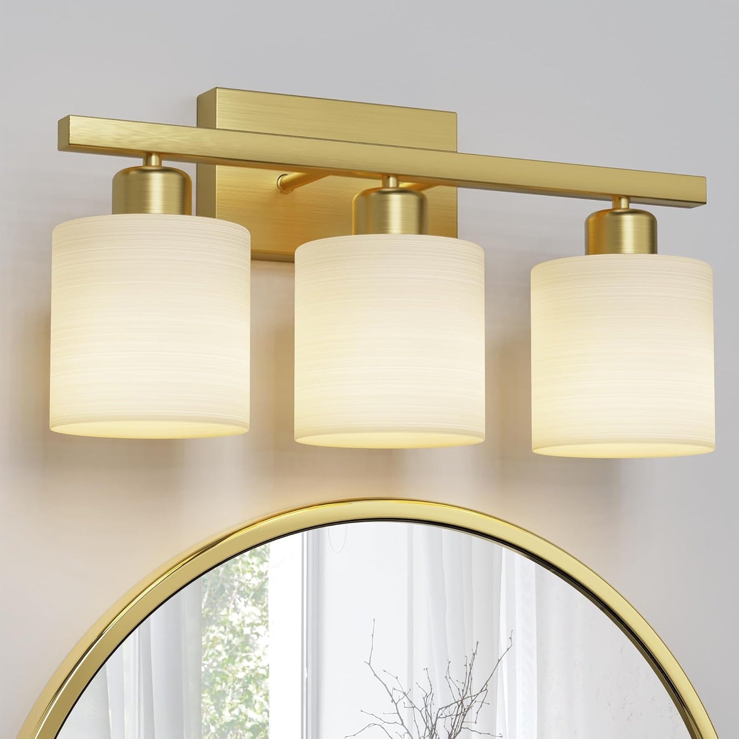 Bathroom Light Fixtures, Bathroom Lighting Fixtures Over Mirror, Classic Vanity Lights, Modern Bathroom Vanity Light with Textured Frosted Opal White Glass Shades, Brushed Nickel, 3-Light