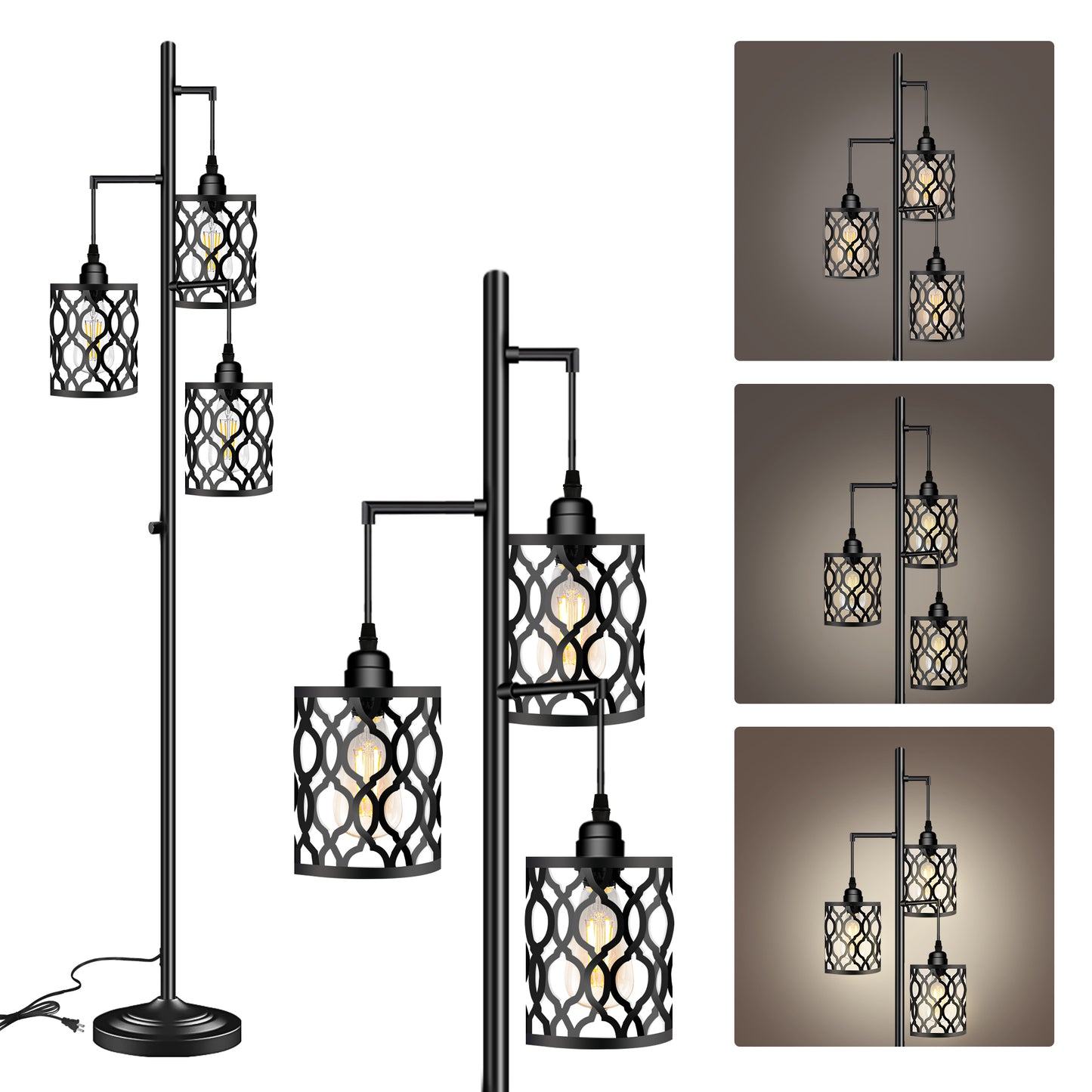 ROTTOGOON Dimmable Tree Floor Lamp Black 68"