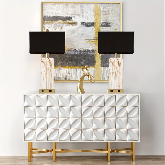 ROTTOGOON Touch Control Table Lamps Set of 2, Modern Ceramic Bedside Lamp with 2 USB Ports 1 AC Outlet for Living Room, Bedroom (LED Bulbs Included)