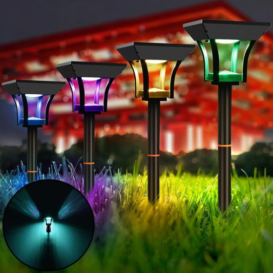 ROTTOGOON 4 Pack 2-in-1 Solar LED Pathway Lights Outdoor 3 Lighting Modes, IP65 Waterproof Solar Powered Wall Lights, Warm White & Multicolor