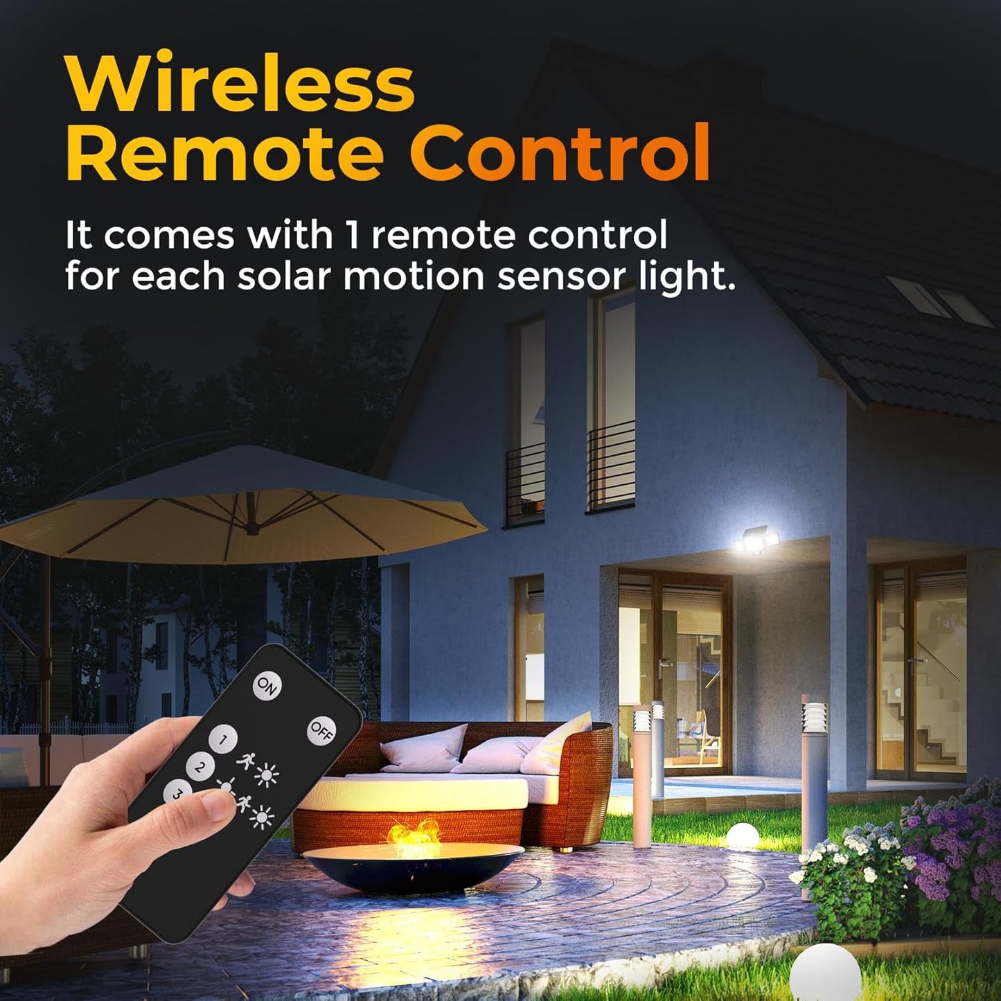 ROTTOGOON 2 Pack Solar Motion Sensor Wall Lights, 3-Head LED Flood Security Light with Remote Control, IP65 Waterproof, White