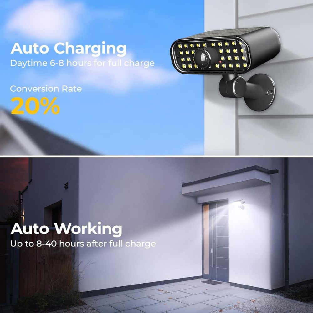 ROTTOGOON 2 Pack Solar Motion Sensor Flood Lights, Outdoor Wall Mount Security Light with 3 Modes, IP67 Waterproof, LED, Black