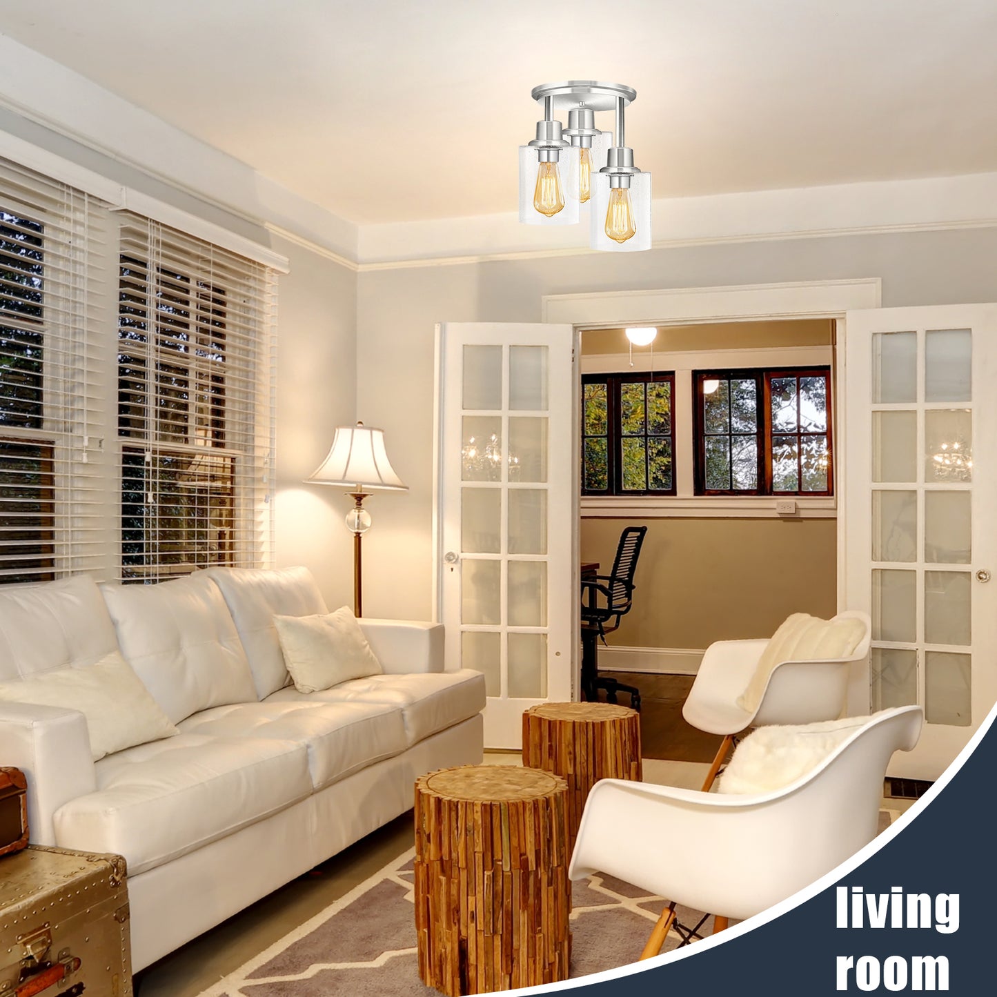 Semi Flush Mount Ceiling Light, 3-Light Close to Ceiling Light Fixtures, Brushed Nickel Finish Kitchen Light Fixture with Clear Seeded Glass Shade Patriot Lighting for Stairs Porch Hallway Entryway