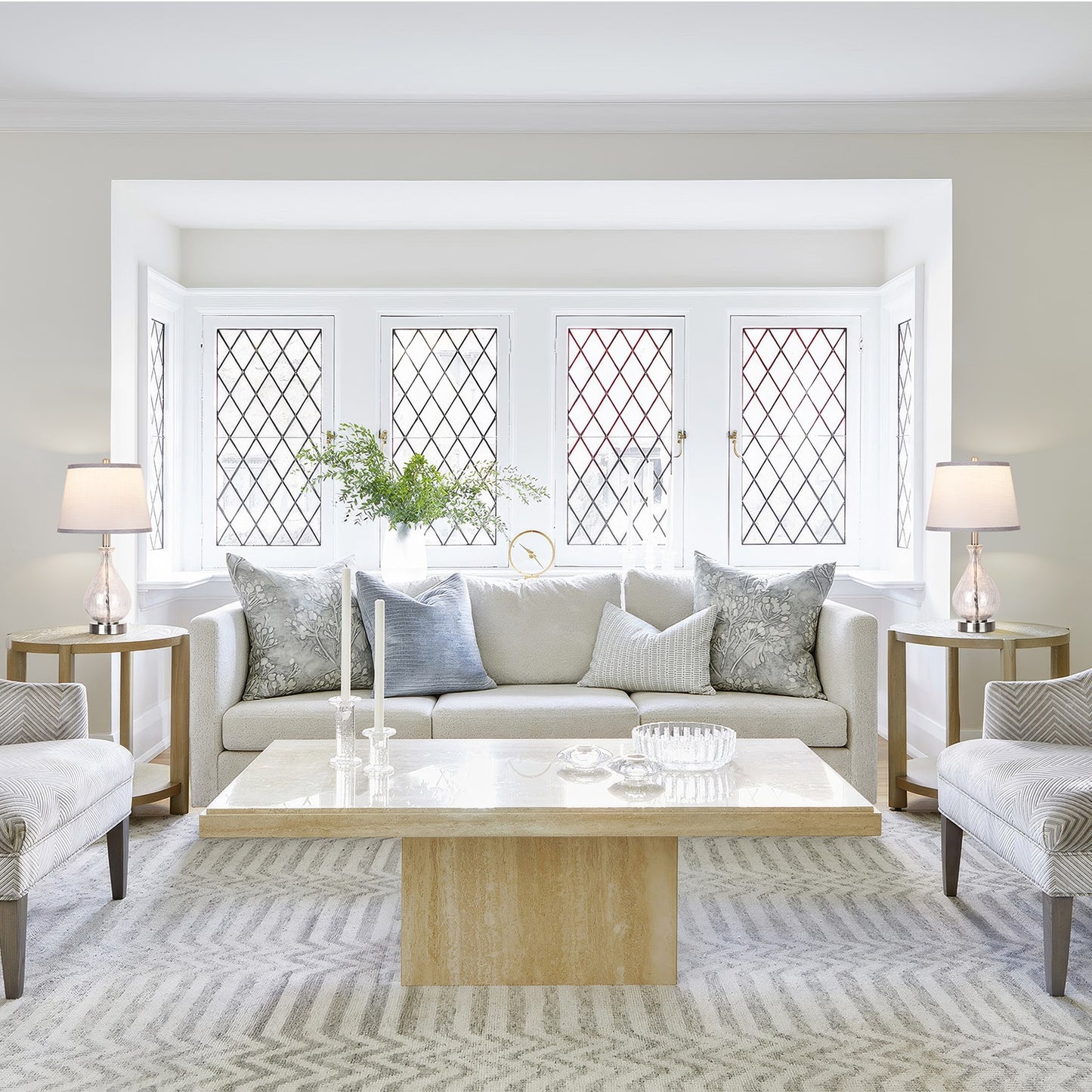 ROTTOGOON Glass Table Lamp for Living Room Bedroom Set of 2, 22.5" LED Light with Touch Control, Blue 3 Way Dimmable Modern Bedside Lamps for Home Decor with White Fabric Shade