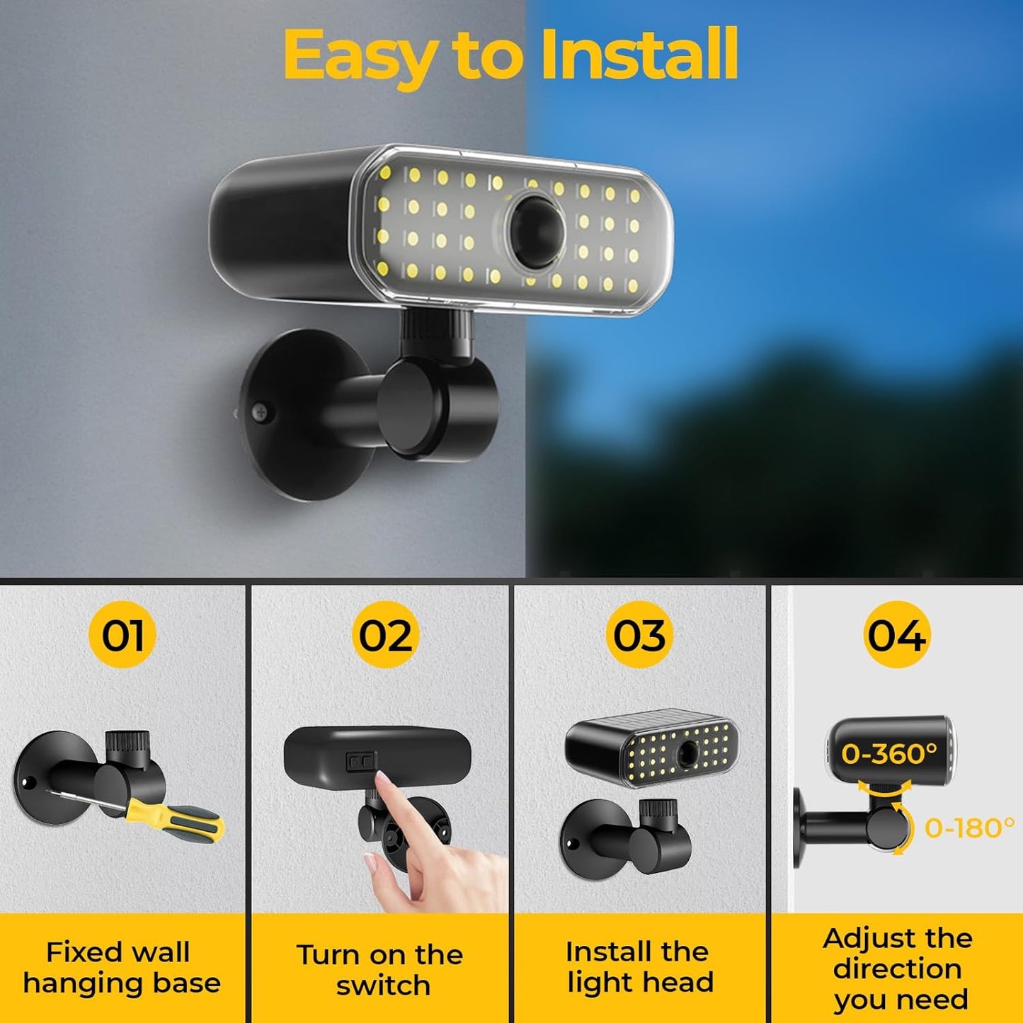 ROTTOGOON 2 Pack Solar Motion Sensor Flood Lights, Outdoor Wall Mount Security Light with 3 Modes, IP67 Waterproof, LED, Black