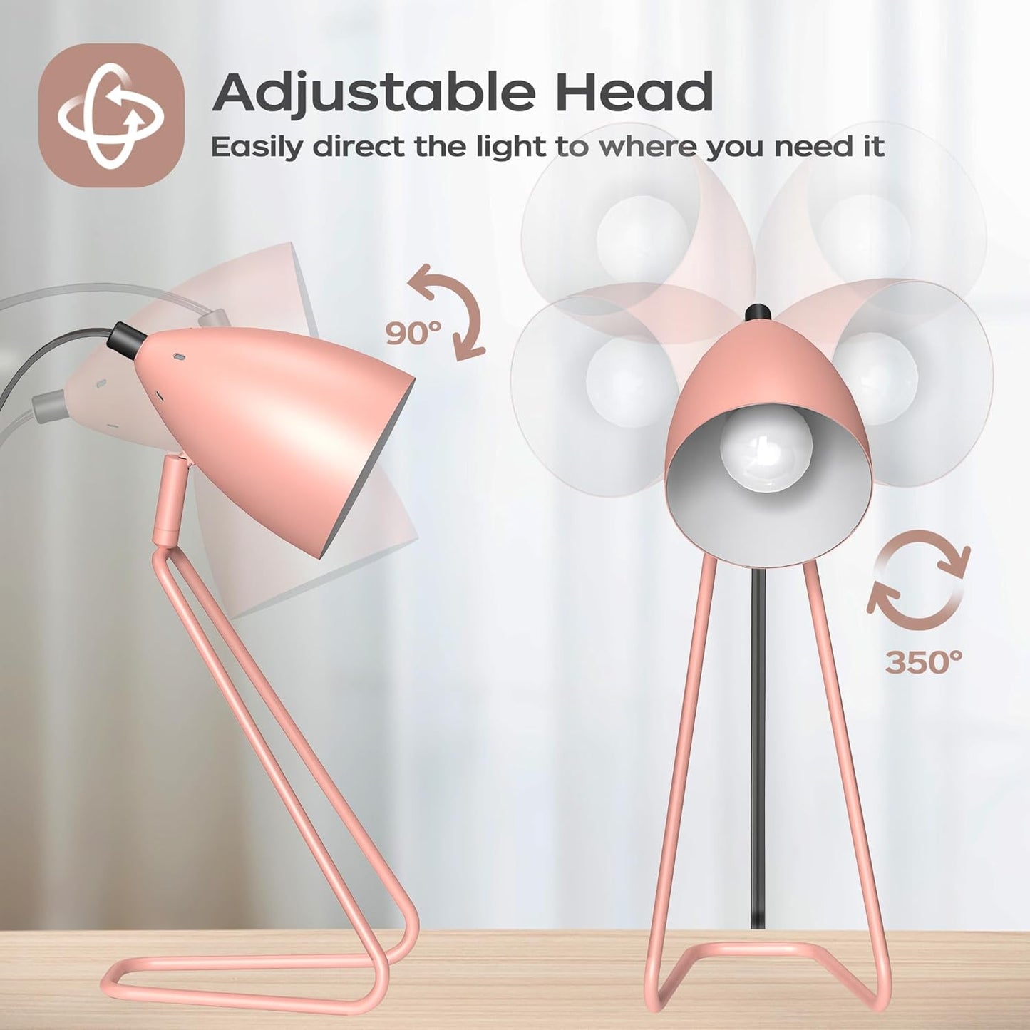 ROTTOGOON Table Lamp Set of 2, 350°Rotatable Small Desk Lamp, Modern Green Reading Bedside Lamps, Suitable for Study, Bedroom, Office, Dorm, Children's Room, 2 Bulbs Included