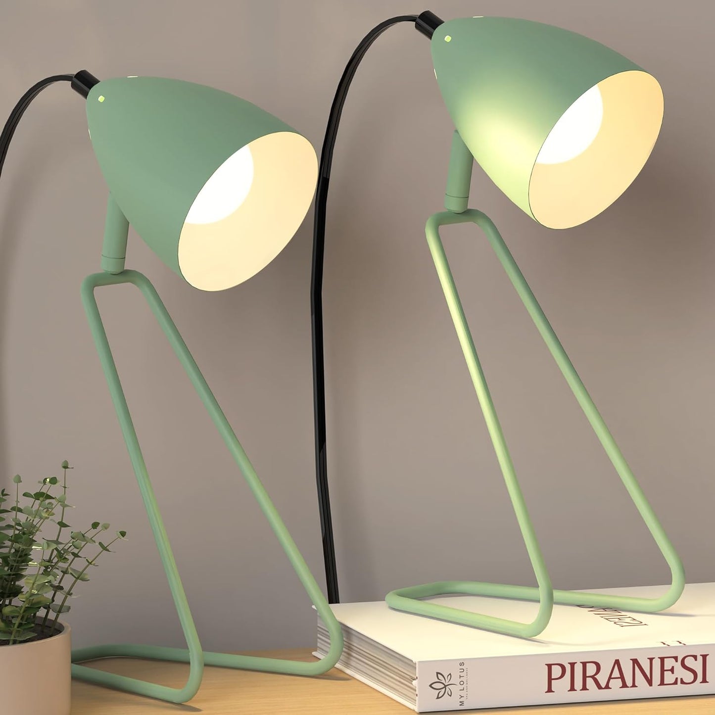 ROTTOGOON Table Lamp Set of 2, 350°Rotatable Small Desk Lamp, Modern Green Reading Bedside Lamps, Suitable for Study, Bedroom, Office, Dorm, Children's Room, 2 Bulbs Included