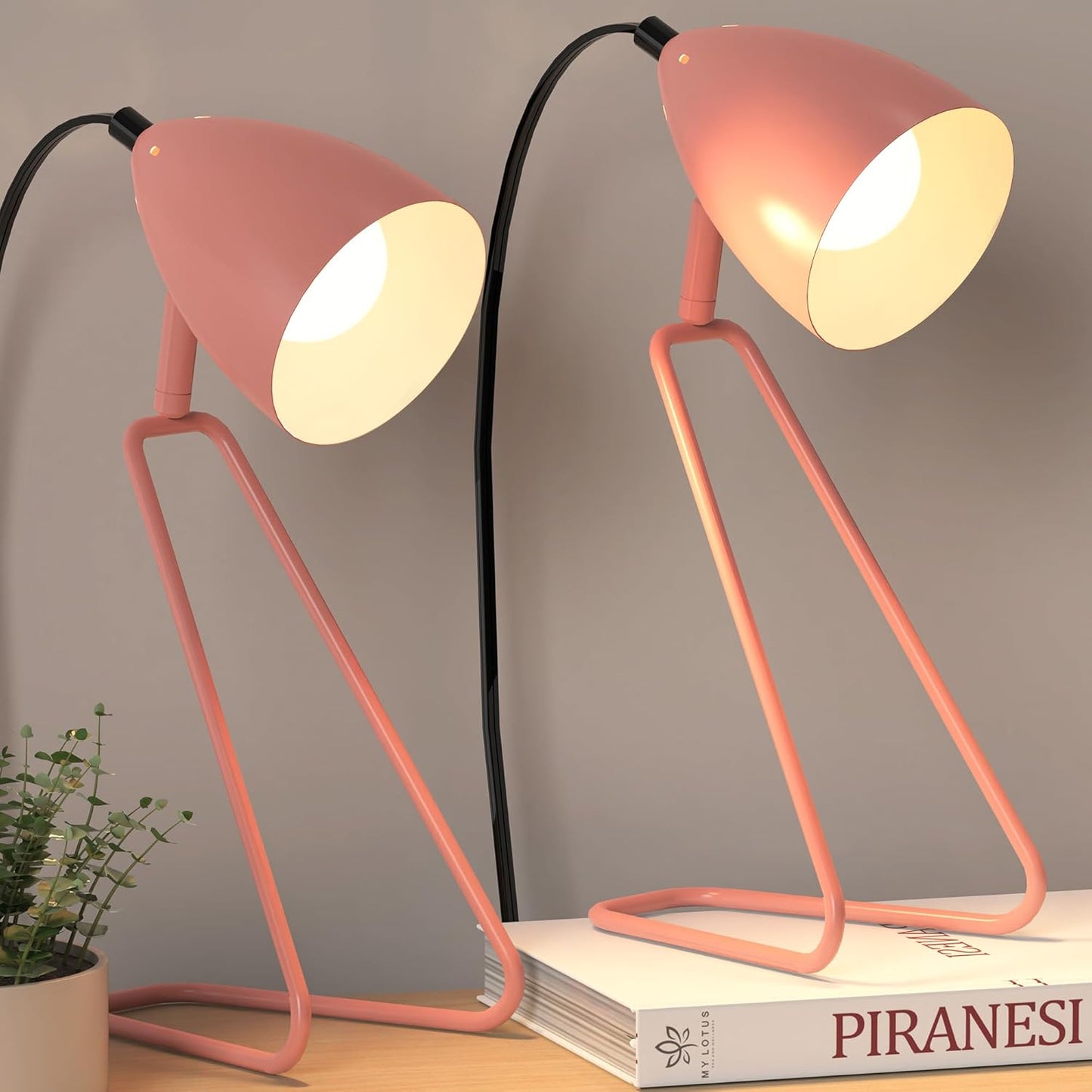 ROTTOGOON Table Lamp Set of 2, 350°Rotatable Small Desk Lamp, Modern Green Reading Bedside Lamps, Suitable for Study, Bedroom, Office, Dorm, Children's Room, 2 Bulbs Included