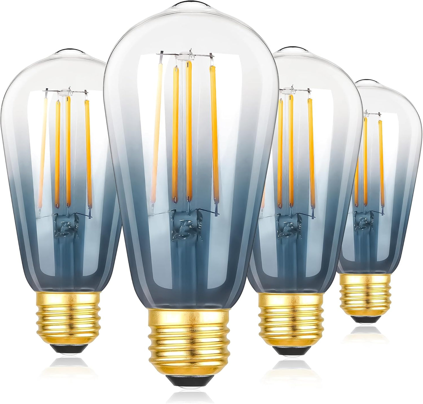 LED Light Bulbs Dimmable Vintage Edison Bulb, E26 LED Bulb 60W Equivalent 720 Lumens, Warm White 2700K, ST58 Antique LED Filament Bulb CRI 85+, Clear Glass, Pack of 4