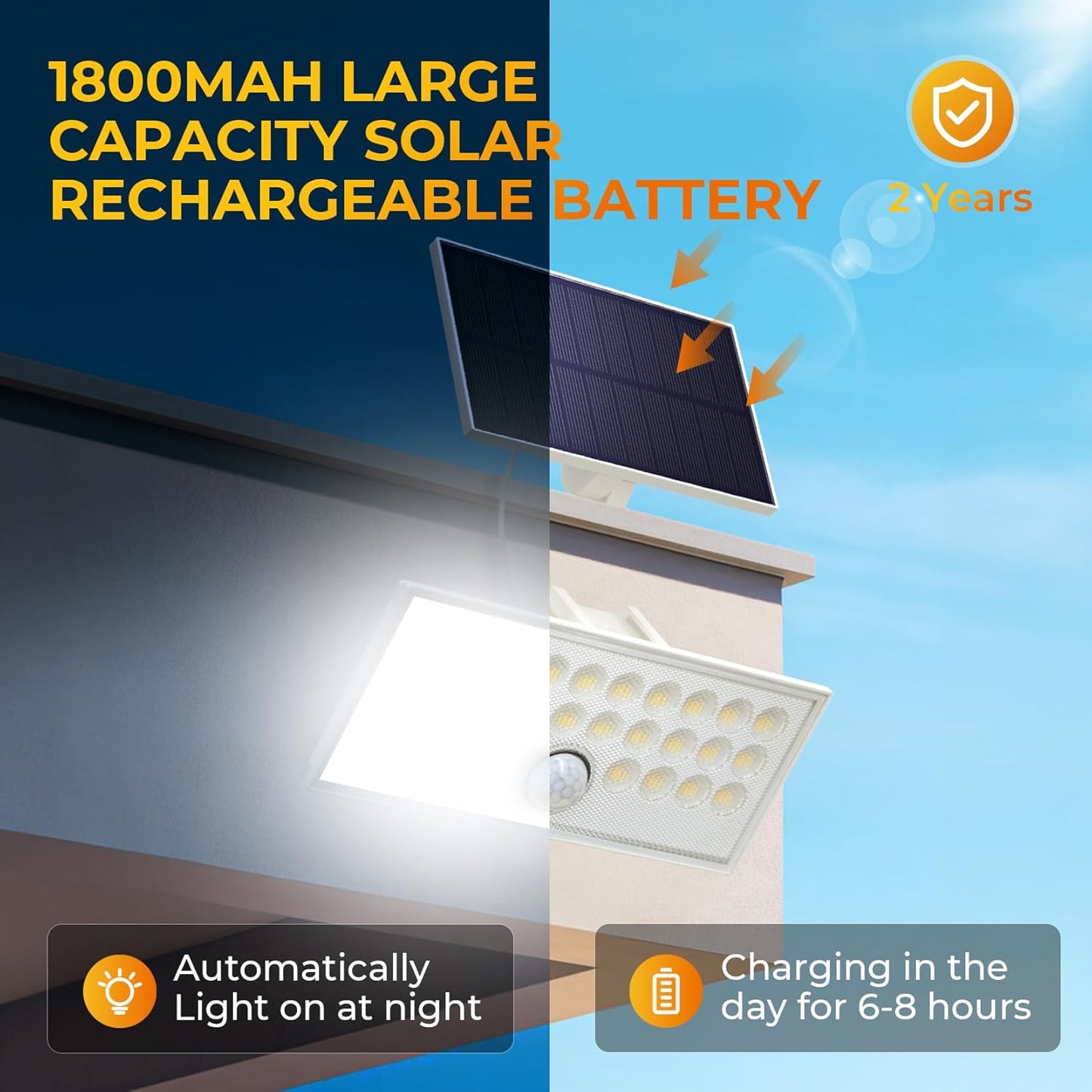 ROTTOGOON 2 Pack Solar Motion Sensor LED Wall Lights, Flood Security Light with Remote Control, 3 Lighting Modes IP65 Waterproof Outdoor, White