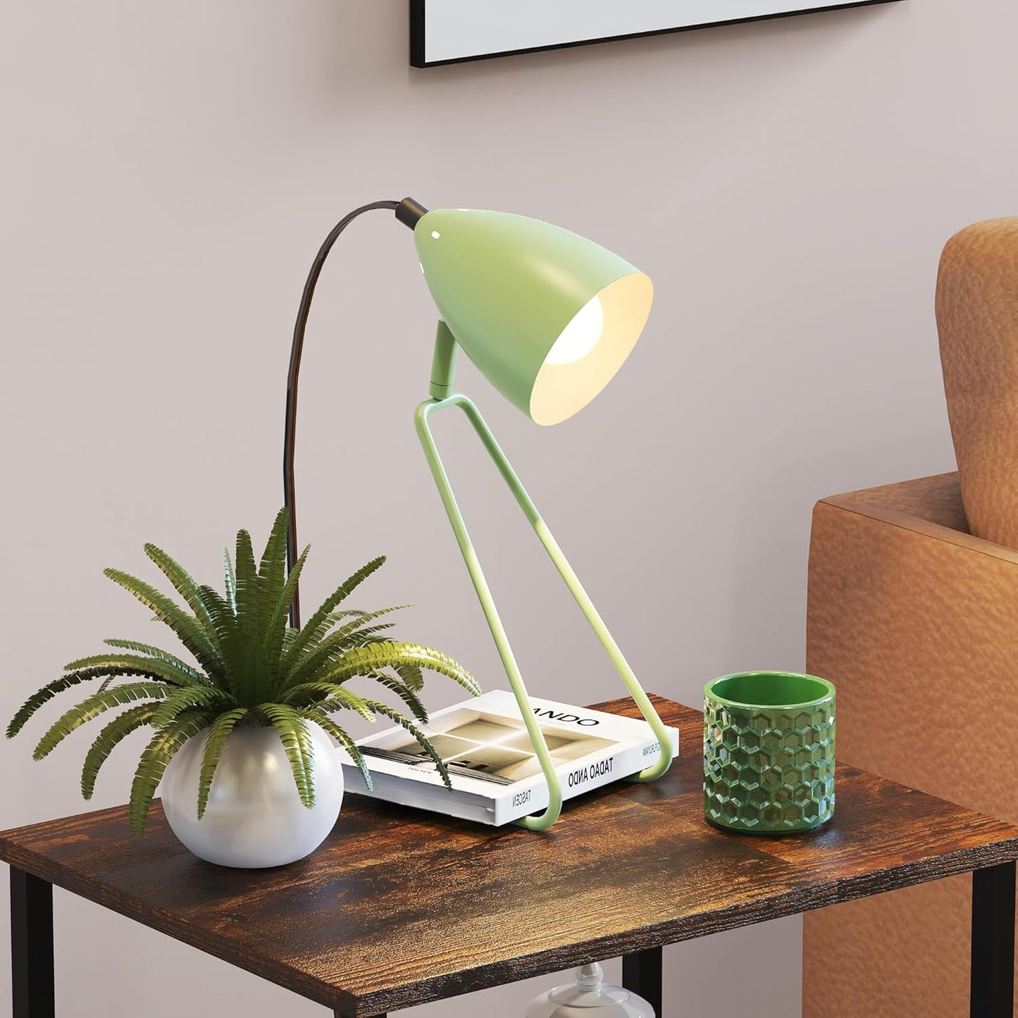 ROTTOGOON Table Lamp Set of 2, 350°Rotatable Small Desk Lamp, Modern Green Reading Bedside Lamps, Suitable for Study, Bedroom, Office, Dorm, Children's Room, 2 Bulbs Included