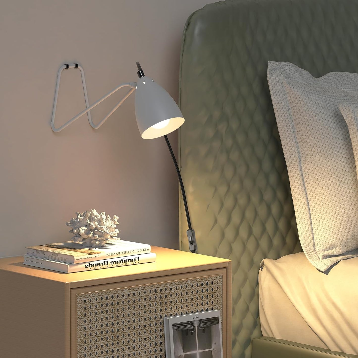 ROTTOGOON Table Lamp Set of 2, 350°Rotatable Small Desk Lamp, Modern Green Reading Bedside Lamps, Suitable for Study, Bedroom, Office, Dorm, Children's Room, 2 Bulbs Included