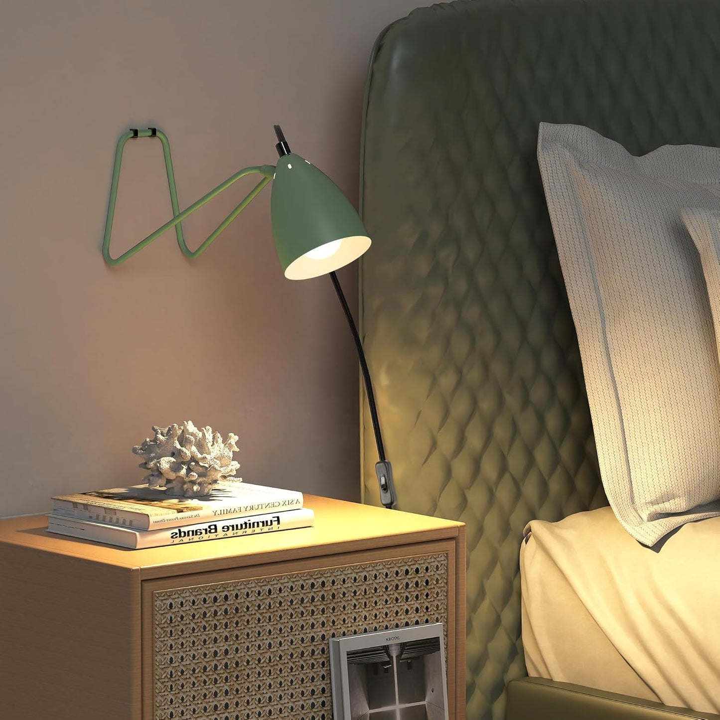 ROTTOGOON Table Lamp Set of 2, 350°Rotatable Small Desk Lamp, Modern Green Reading Bedside Lamps, Suitable for Study, Bedroom, Office, Dorm, Children's Room, 2 Bulbs Included