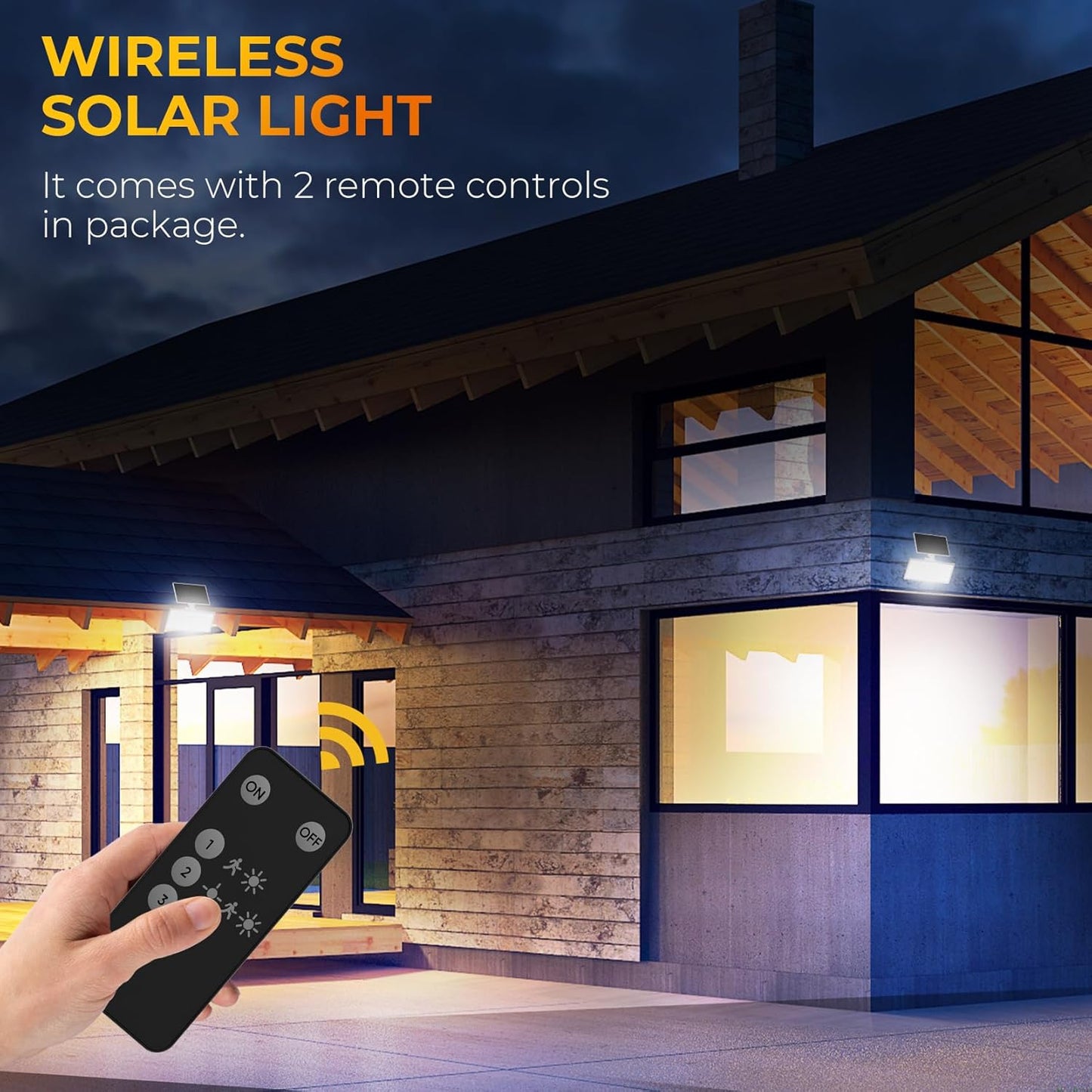 ROTTOGOON 2 Pack Solar Motion Sensor LED Wall Lights, Flood Security Light with Remote Control, 3 Lighting Modes IP65 Waterproof Outdoor, White