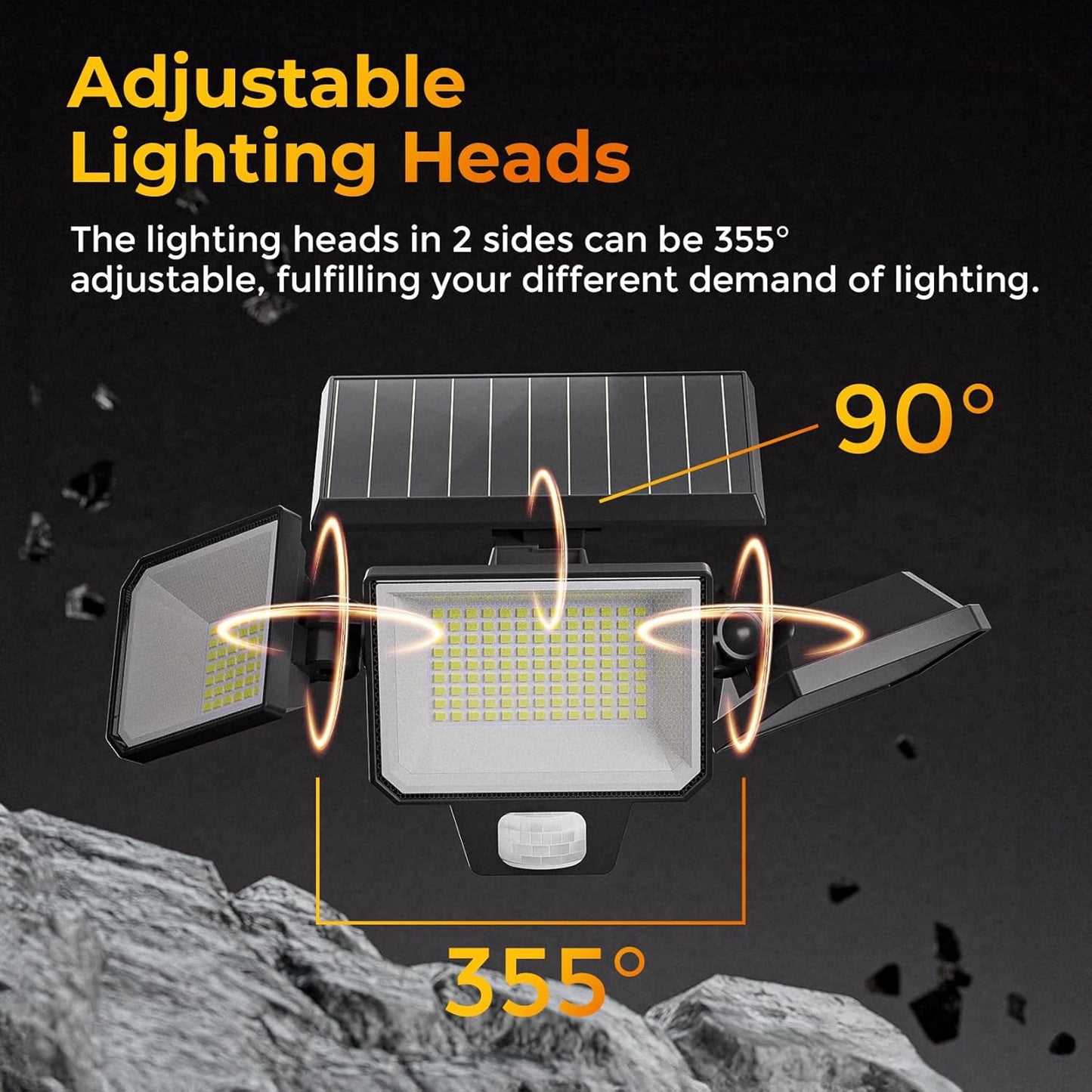 ROTTOGOON 2 Pack Solar Motion Sensor Wall Lights, 3-Head LED Flood Security Light with Remote Control, IP65 Waterproof, Black