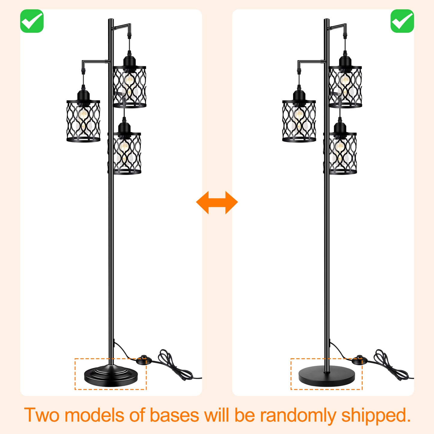 Industrial Floor Lamp, Metal Farmhouse Floor Lamp for Living Room, Rustic Standing Tall Lamp with 3 Elegant Cage Heads, Tree Floor Lamp for Bedrooms, Home Office, Bar, 68", Black, Bulb Not Included