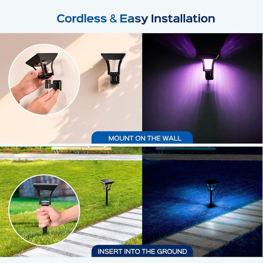 ROTTOGOON 4 Pack 2-in-1 Solar LED Pathway Lights Outdoor 3 Lighting Modes, IP65 Waterproof Solar Powered Wall Lights, Warm White & Multicolor