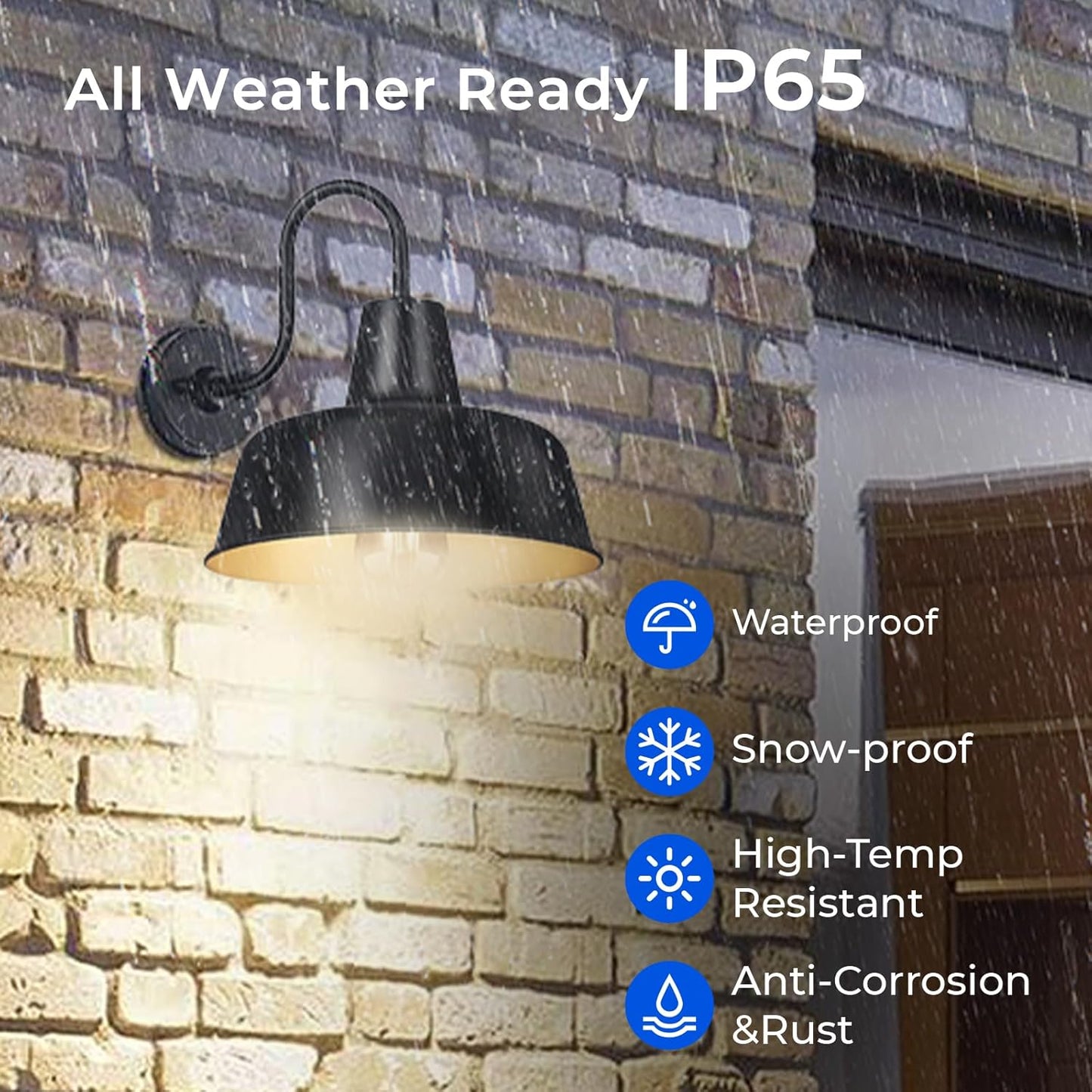 ROTTOGOON 2 Pack Dusk to Dawn Outdoor LED Wall Sconce Lights, Vintage Matte Black & Gold Gooseneck Barn Light, Anti-Rust Waterproof Exterior Lighting