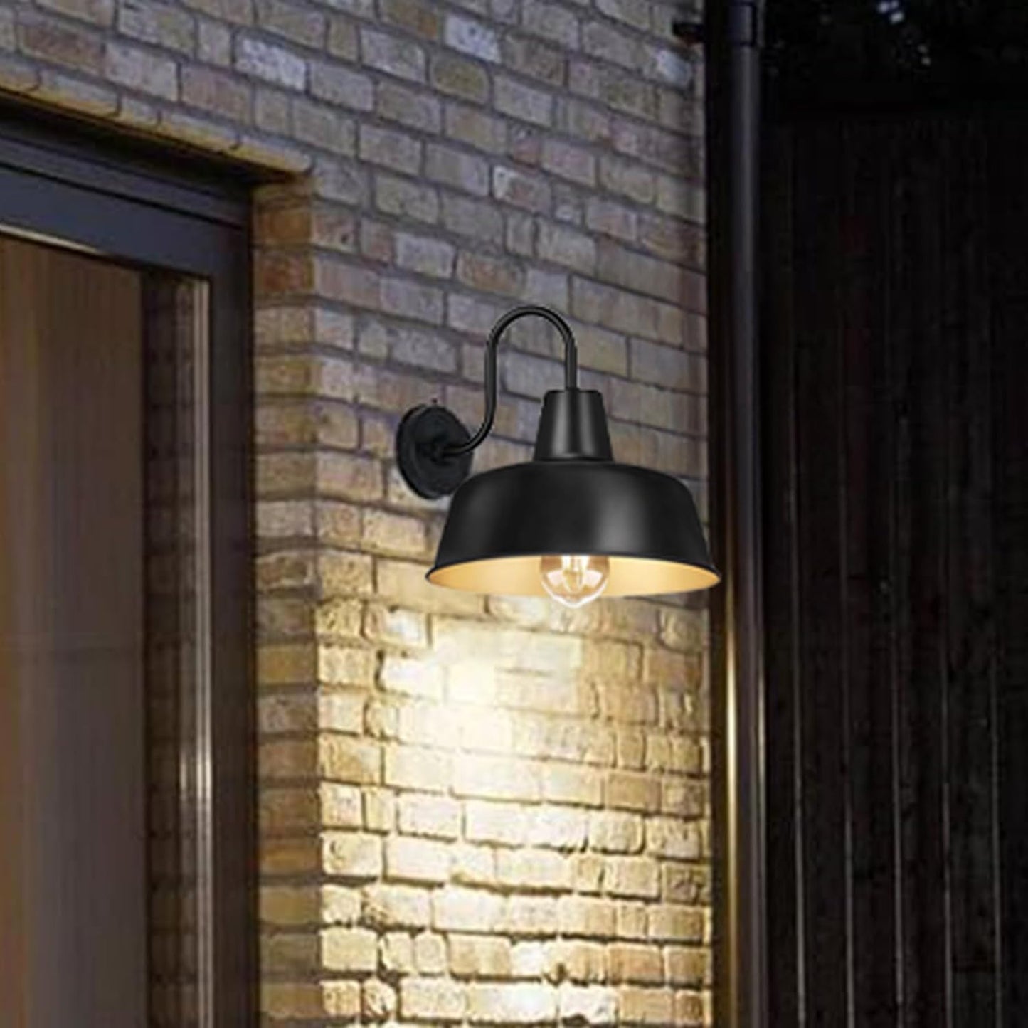 ROTTOGOON 2 Pack Dusk to Dawn Outdoor LED Wall Sconce Lights, Vintage Matte Black & Gold Gooseneck Barn Light, Anti-Rust Waterproof Exterior Lighting