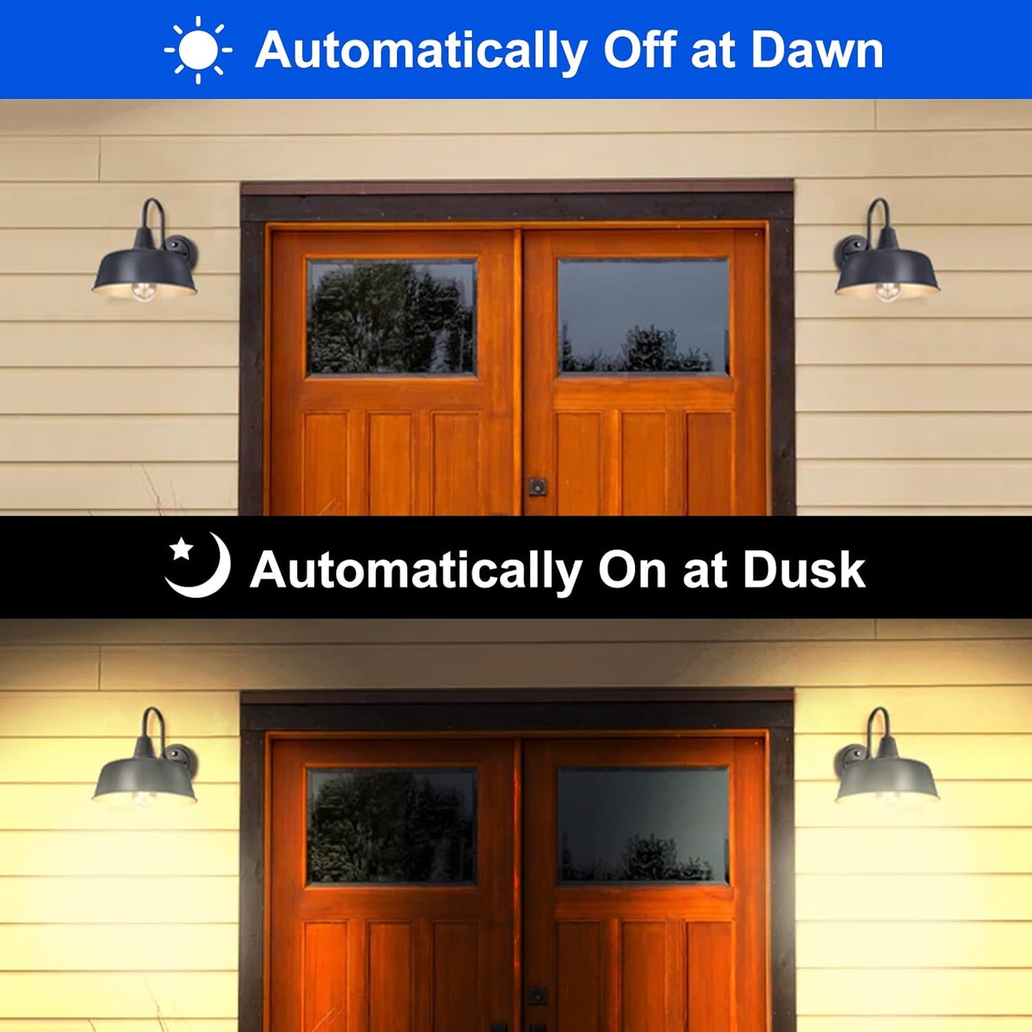 ROTTOGOON 2 Pack Dusk to Dawn Outdoor LED Wall Sconce Lights, Vintage Matte Black & Gold Gooseneck Barn Light, Anti-Rust Waterproof Exterior Lighting