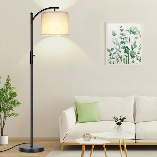 Dimmable Floor Lamp, Arc Floor Lamps for Living Room, Stepless Dimming Modern Standing Lamp with Linen Shade, Tall Lamp for Bedroom Office Dining Room- Black