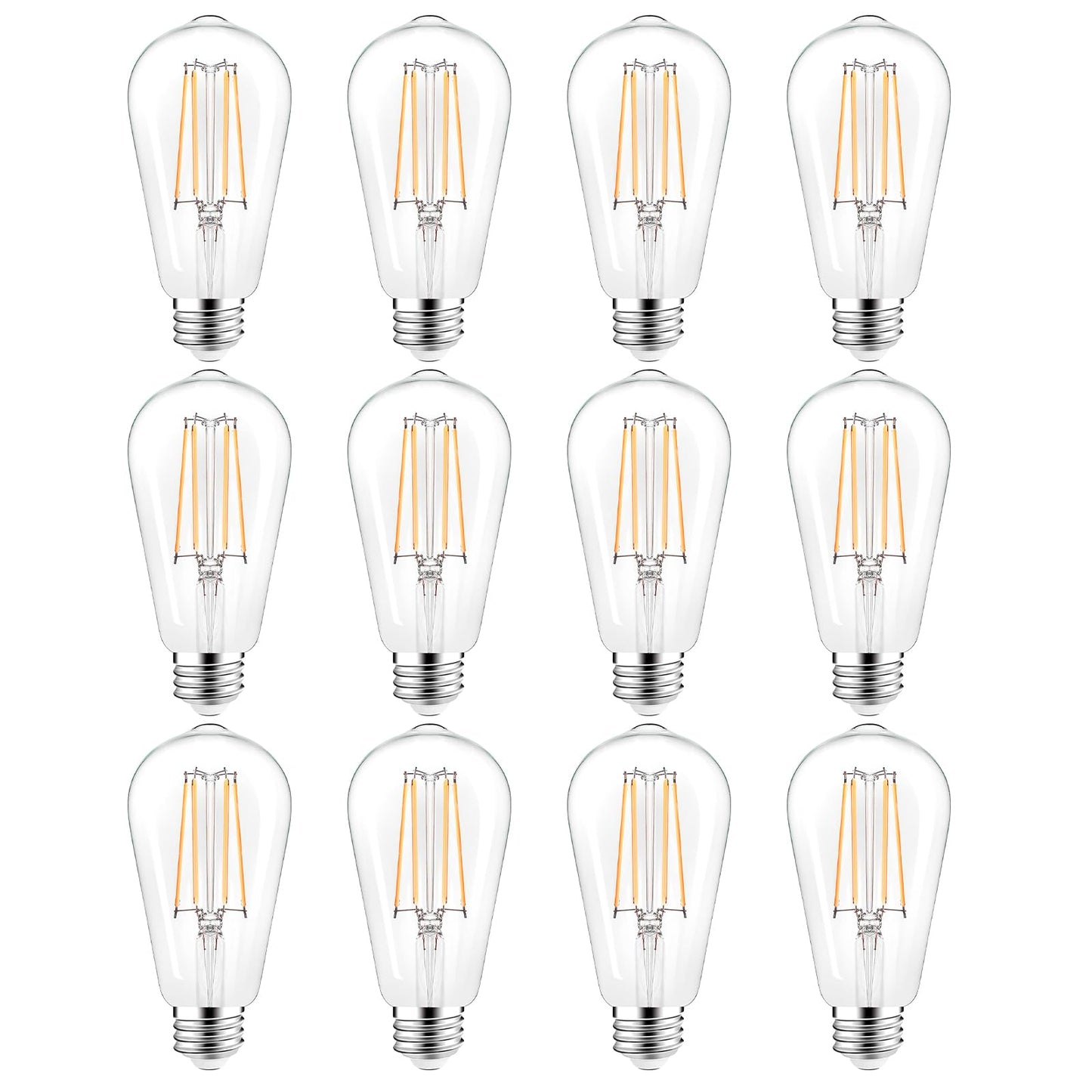 LED Light Bulbs Dimmable Vintage Edison Bulb, E26 LED Bulb 60W Equivalent 720 Lumens, Warm White 2700K, ST58 Antique LED Filament Bulb CRI 85+, Clear Glass, Pack of 4