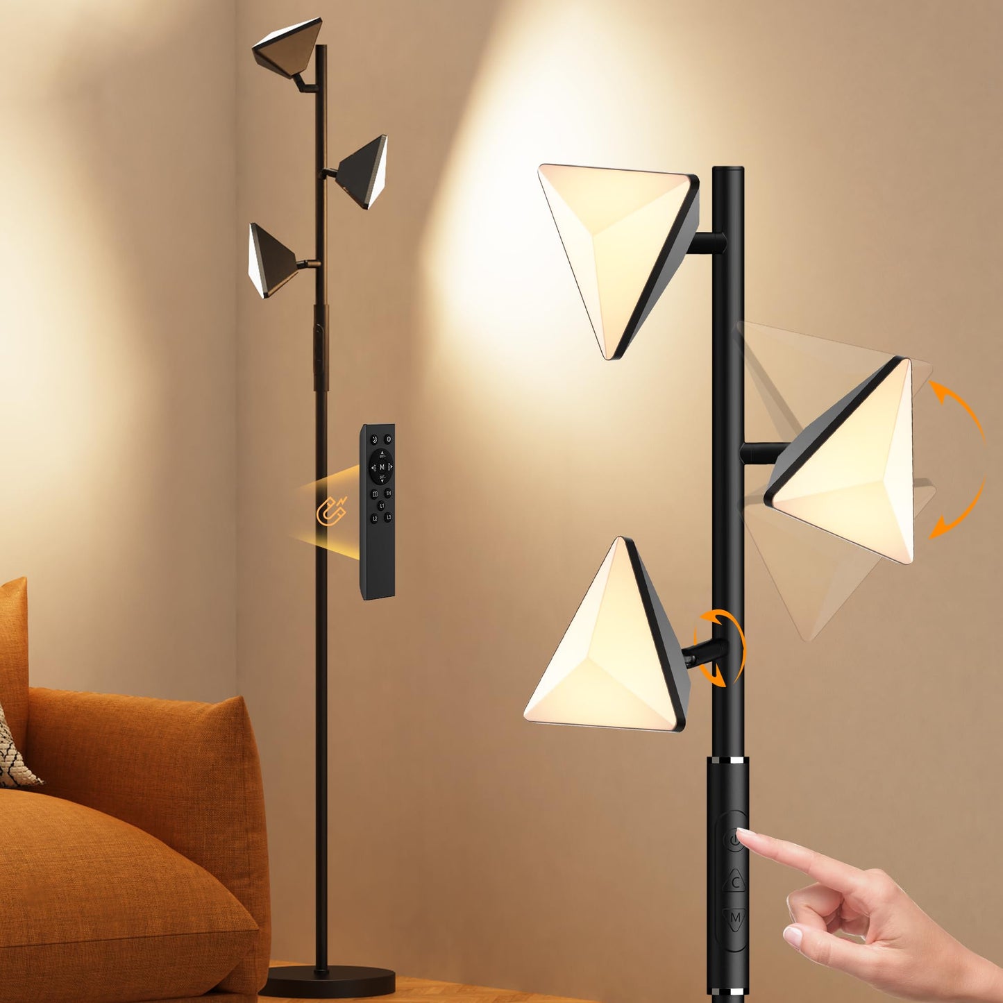 ROTTOGOON LED Tree Floor Lamp, 36W Dimmable Standing Light Touch Control, 2700K-6500K 4CCT Switchable for Study Living Room Bedroom Office