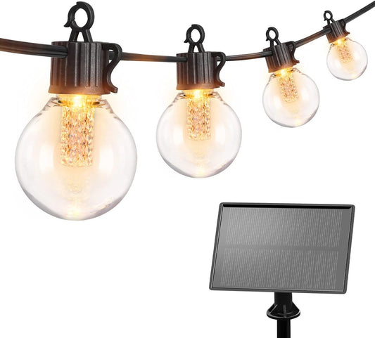 Solar String Lights 46FT Indoor/Outdoor Waterproof Patio LED Lights with 28 Shatterproof Bulbs, 4 Light Modes Hanging Lights Solar Powered for Deck Yard Tents Market Cafe Porch Party Decor