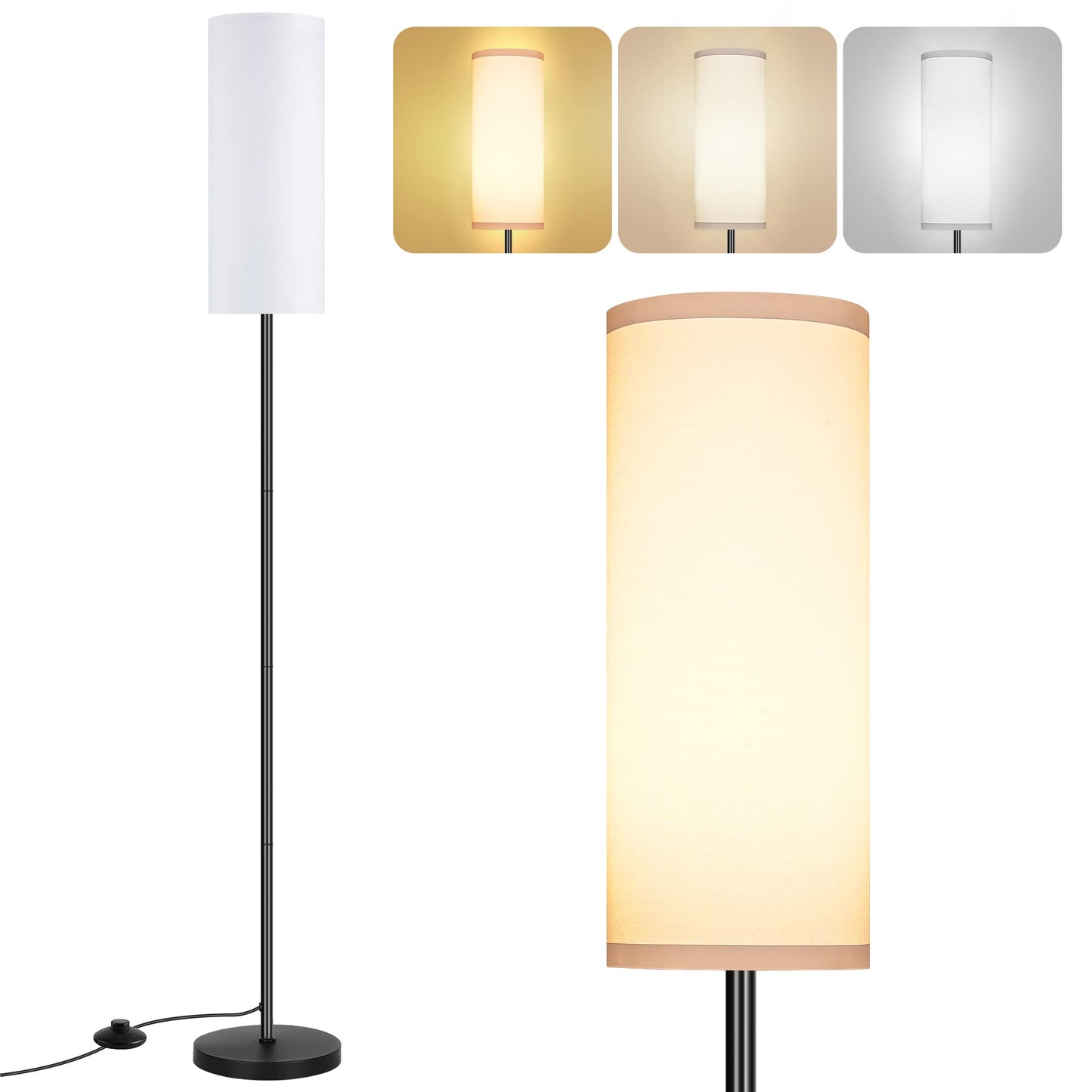 Floor Lamp for Living Room, Modern Standing Lamps with Lampshade, Minimalist Tall Lamp with Foot Switch for Living Room, Bedroom, Kids Room, Office(Bulb Not Included)