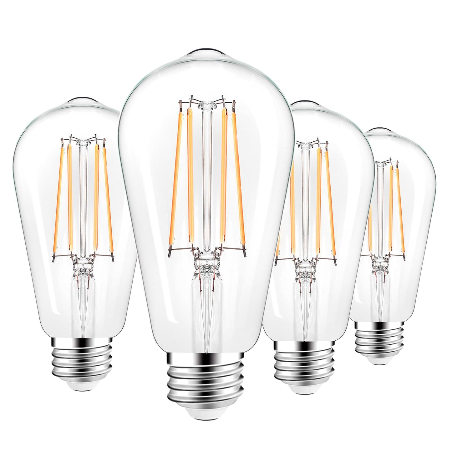 LED Light Bulbs Dimmable Vintage Edison Bulb, E26 LED Bulb 60W Equivalent 720 Lumens, Warm White 2700K, ST58 Antique LED Filament Bulb CRI 85+, Clear Glass, Pack of 4