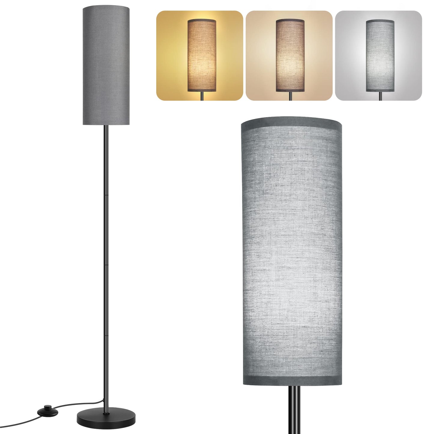 Floor Lamp for Living Room, Modern Standing Lamps with Lampshade, Minimalist Tall Lamp with Foot Switch for Living Room, Bedroom, Kids Room, Office(Bulb Not Included)