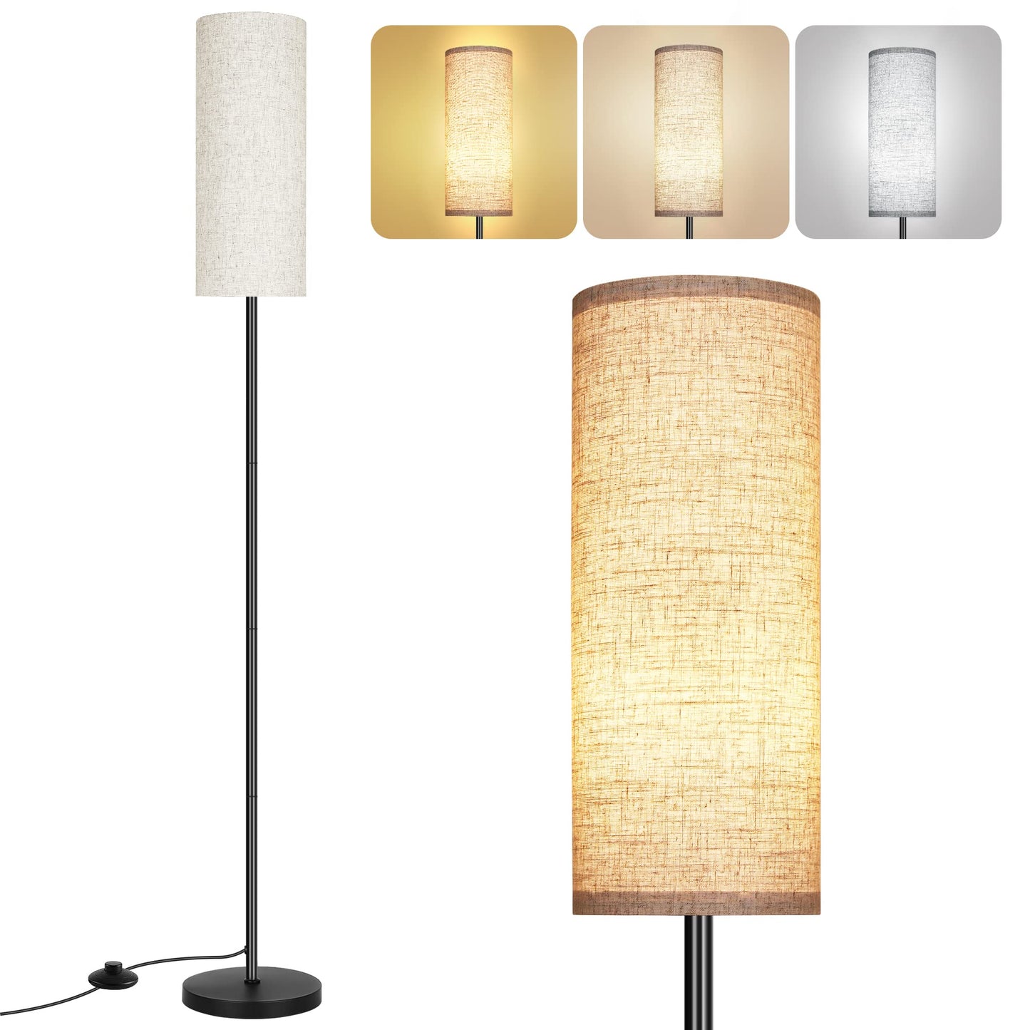 Floor Lamp for Living Room, Modern Standing Lamps with Lampshade, Minimalist Tall Lamp with Foot Switch for Living Room, Bedroom, Kids Room, Office(Bulb Not Included)