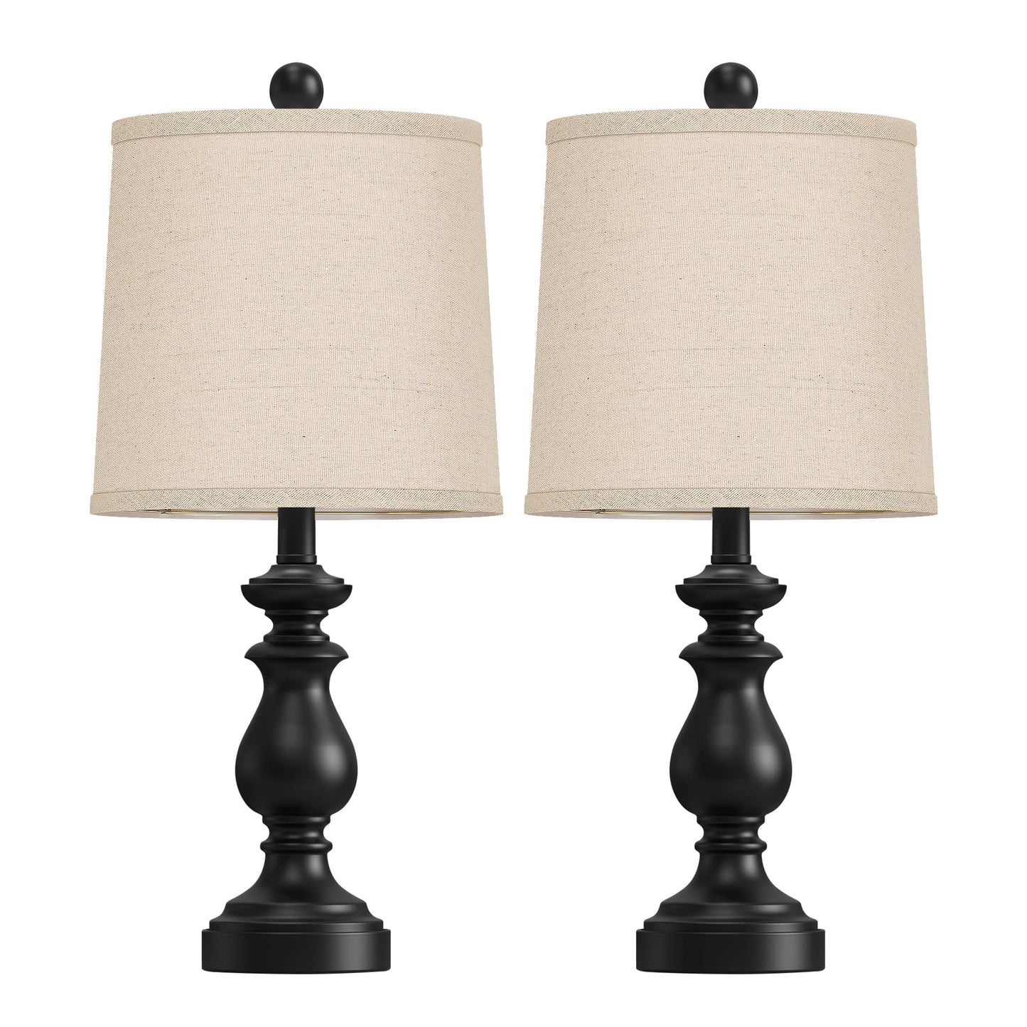 Traditional Table Lamp Set of 2, Rustic Farmhouse Table Lamps for Living Room Bedroom, 22" Bedside Desk Lamps Vintage Nightstand Lamps with Linen Shades, Matte Black