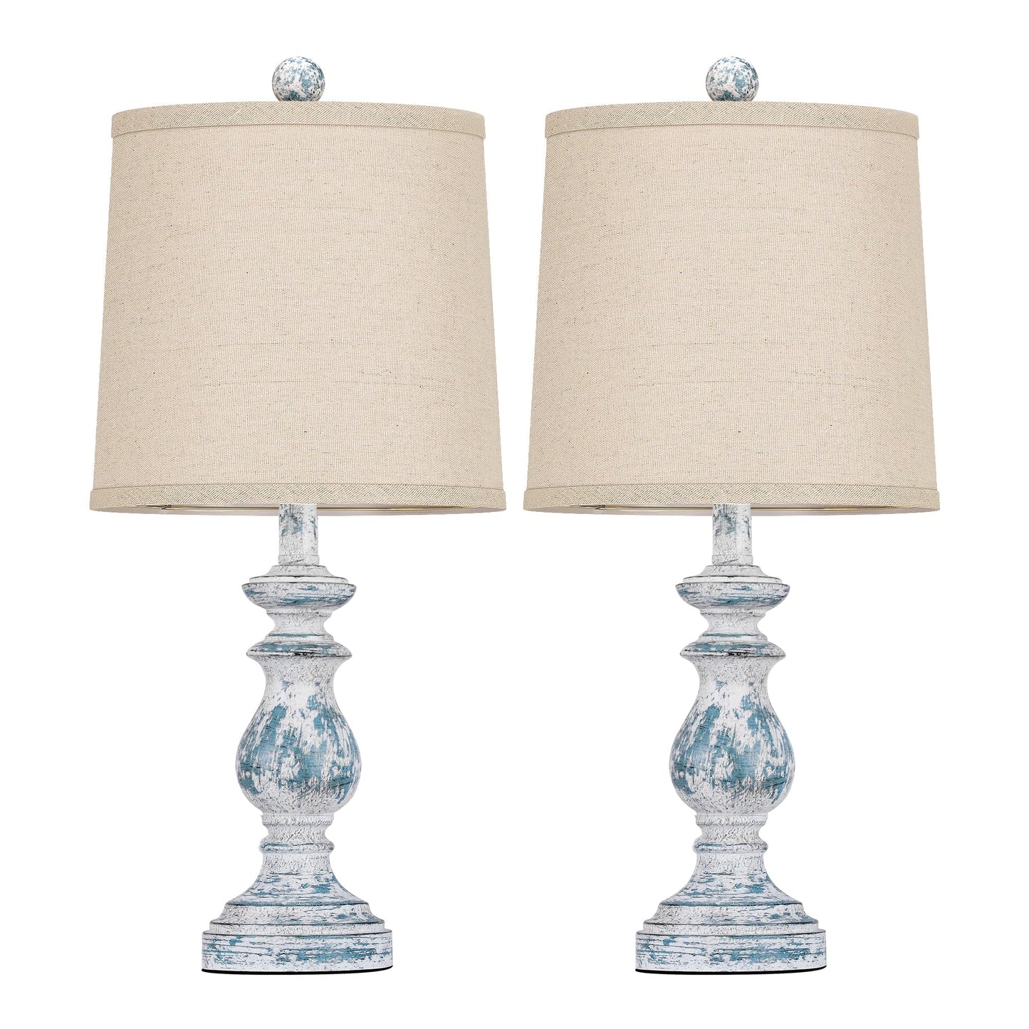 Traditional Table Lamp Set of 2, Rustic Farmhouse Table Lamps for Living Room Bedroom, 22" Bedside Desk Lamps Vintage Nightstand Lamps with Linen Shades, Washed Blue