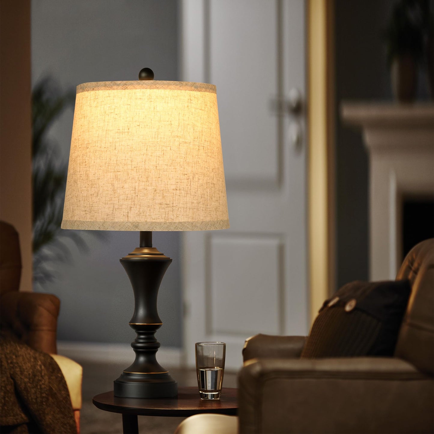 Retro Table Lamps Set of 2, Nightstand Lamp for Bedroom Vintage Rustic Table Lamps for Living Room Traditional Nightstand Bedside Lamps 22" (Black) Bulb NOT Included