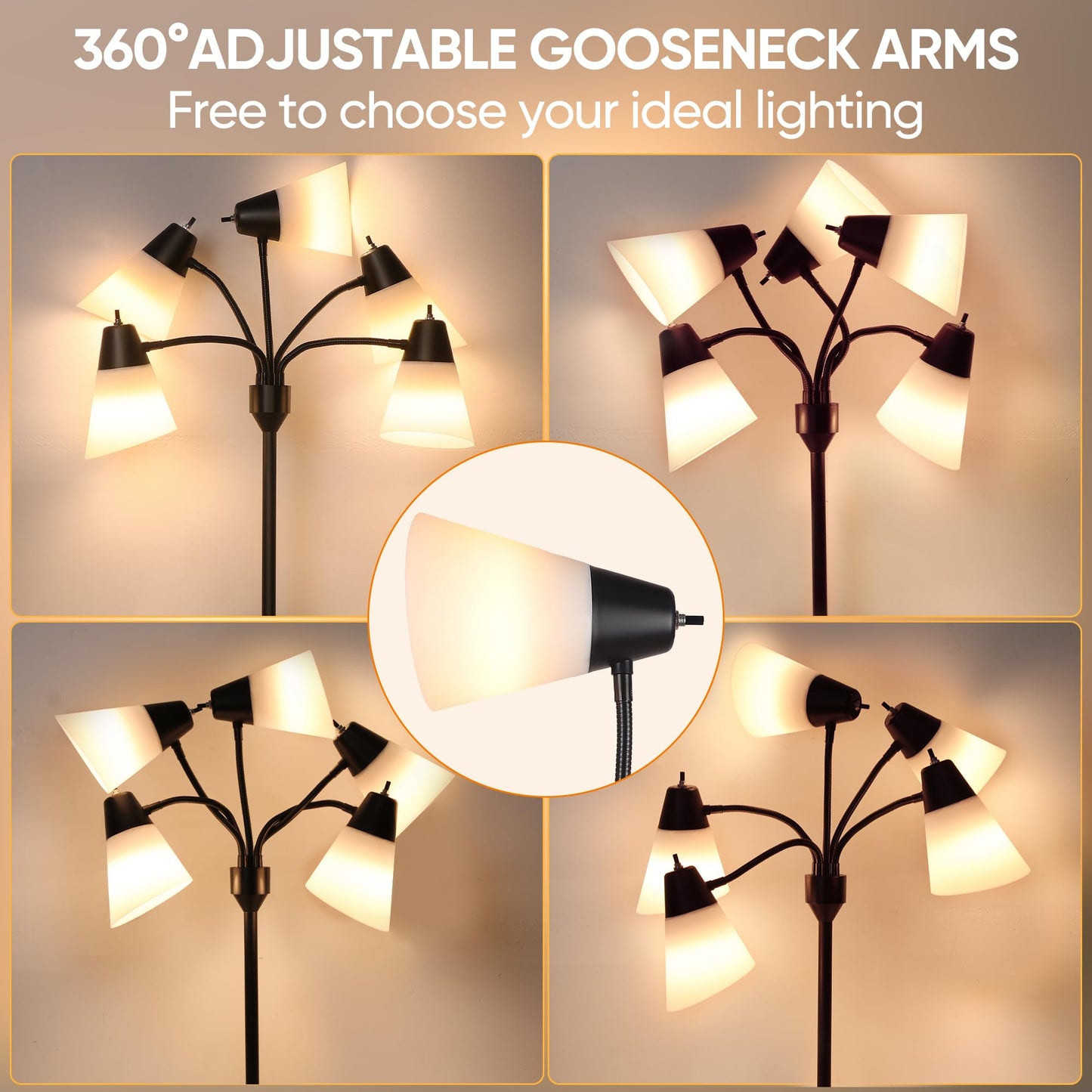 ROTTOGOON Medusa Bedside Table lamp for Bedroom, Modern Multi Head 5 Shade Lamps, for Night Stands Living Room Kids Room Office