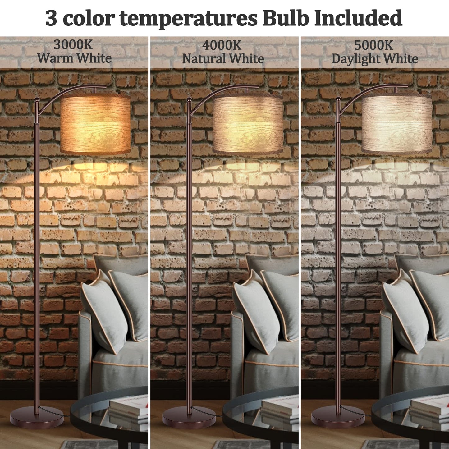 Floor Lamp for Living Room, LED Standing Lamp with 2 Lamp Shades Tall Industrial Floor Lamp Reading for Bedroom, Office (9W LED Bulb Included) - (Oil-Rubbed Bronze)