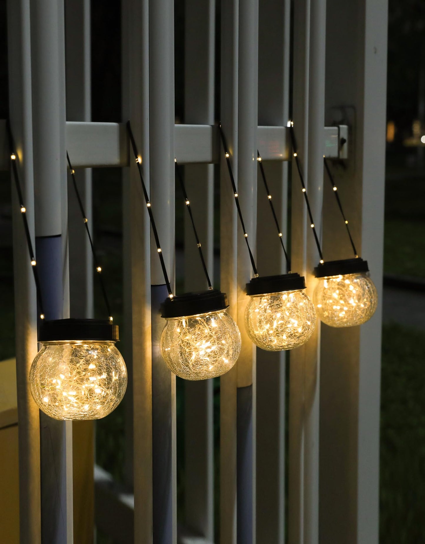 Solar Lantern Solar Lights Outdoor Waterproof 6-Pack, Solar Powered Hanging Lights Cracked Glass Hanging Globes for Christmas Decoration, Shepherd Hook, Garden Tree Ornaments