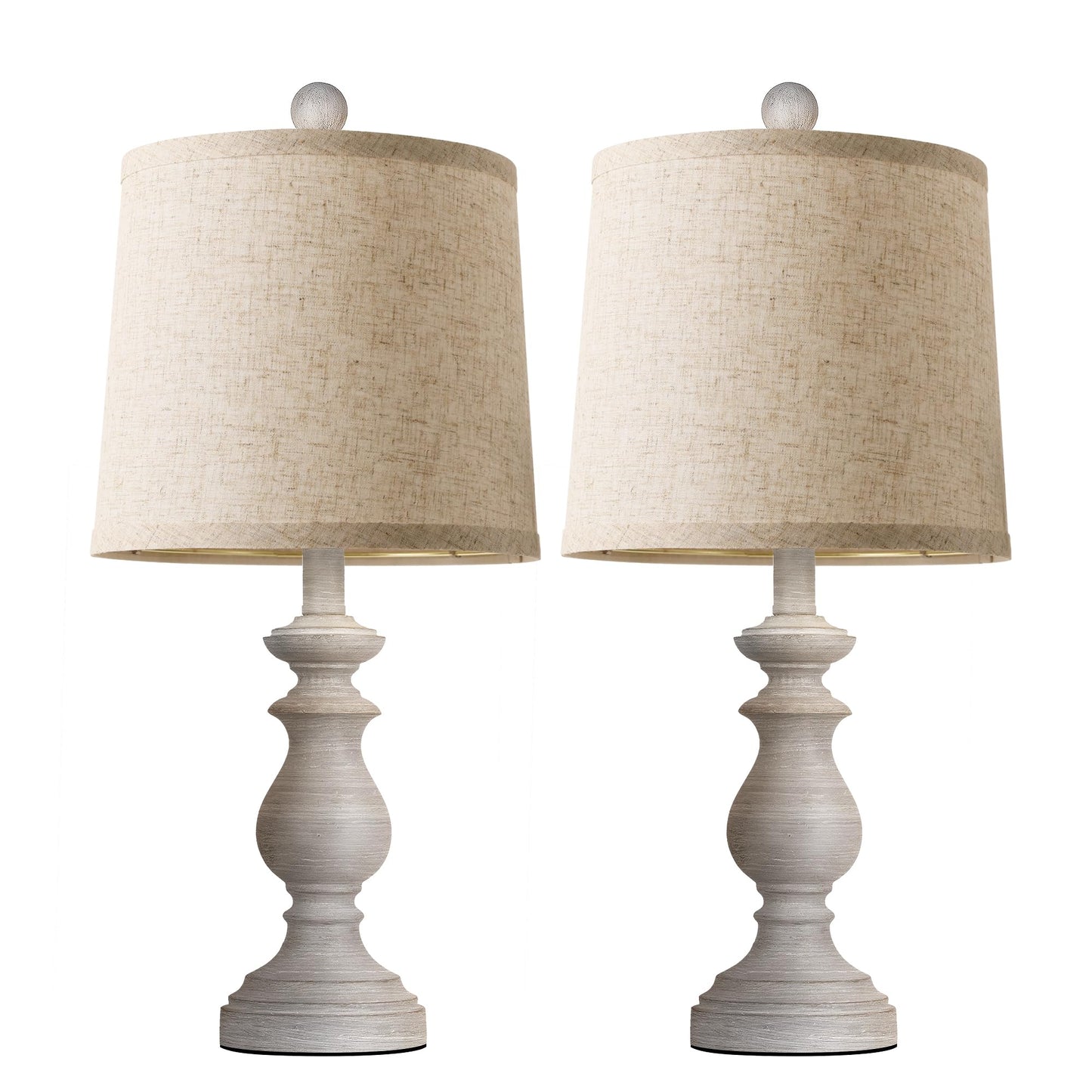 Traditional Table Lamp Set of 2, Rustic Farmhouse Table Lamps for Living Room Bedroom, 22" Bedside Desk Lamps Vintage Nightstand Lamps with Linen Shades, Antique White