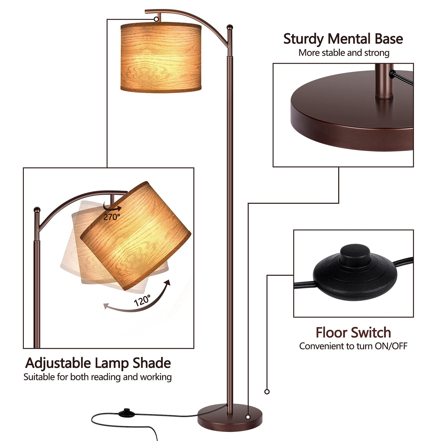 Floor Lamp for Living Room, LED Standing Lamp with 2 Lamp Shades Tall Industrial Floor Lamp Reading for Bedroom, Office (9W LED Bulb Included) - (Oil-Rubbed Bronze)