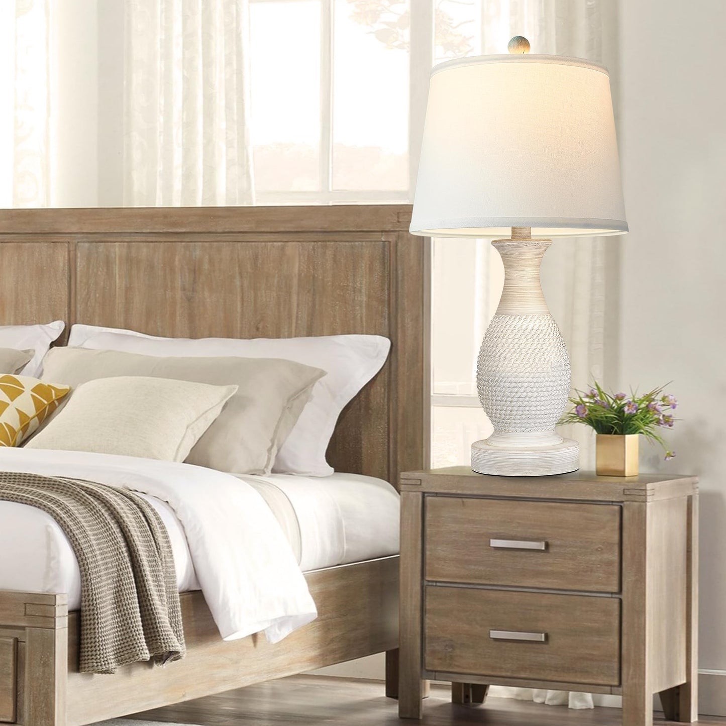 22.6" Boho Table Lamps Bedroom Living Room Set of 2, Vintage Rustic Table Lamps Nightstand Bedside Lamp (LED Bulbs Included)