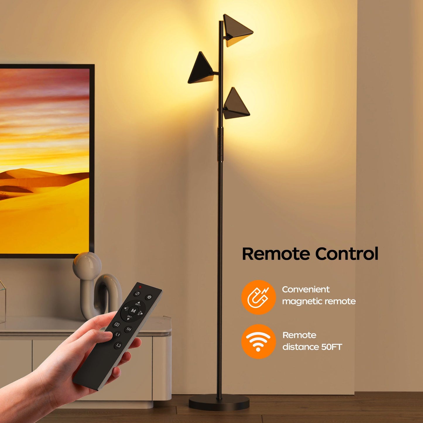 LED Tree Floor Lamp, 36W Dimmable Tall Standing Lamp with Remote & Touch Control, 2700K-6500K 4 Color Temperatures, 3 Rotatable LED Lights Floor Lamps for Living Room, Bedroom, Office