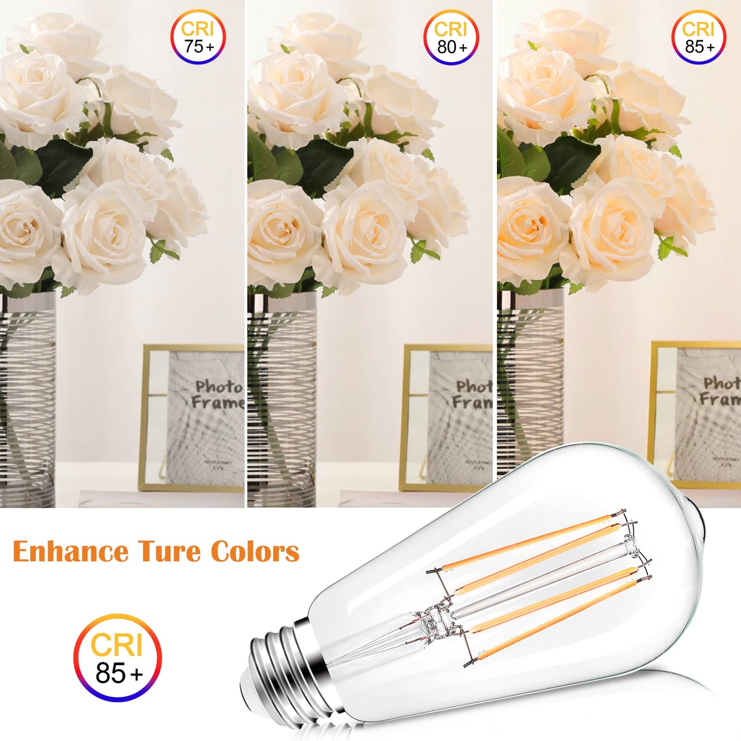 LED Light Bulbs Dimmable Vintage Edison Bulb, E26 LED Bulb 60W Equivalent 720 Lumens, Warm White 2700K, ST58 Antique LED Filament Bulb CRI 85+, Clear Glass, Pack of 4